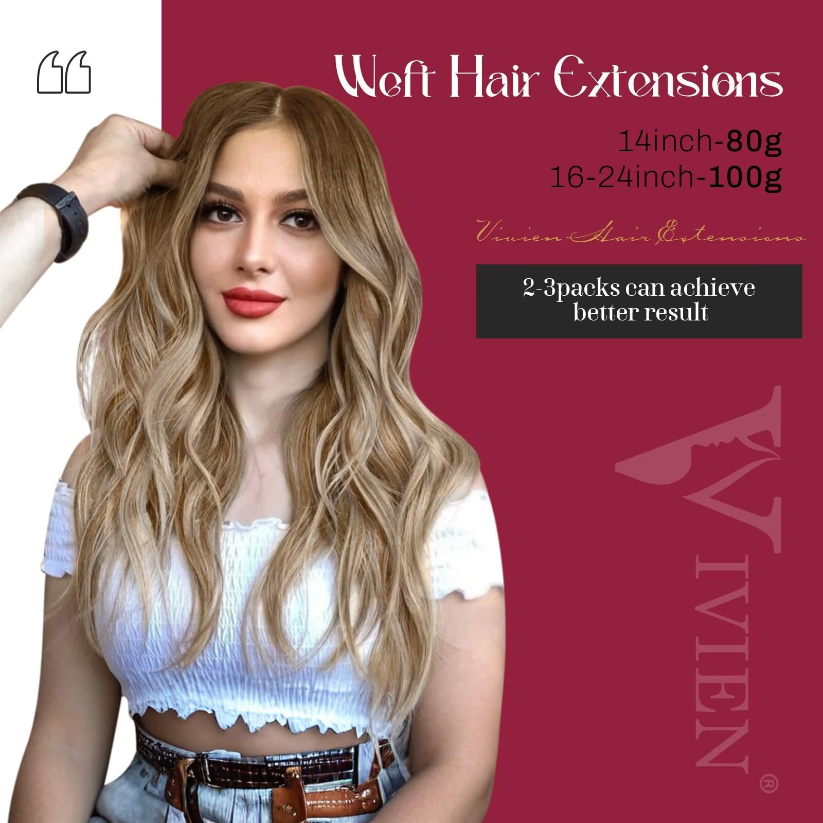 Vivien Weft Human Hair Extensions 20 Inch 100G - Ombre Light Brown to Platinum Blonde Sew-In Bundles for Invisible & Natural Look | Perfect for Parties, Weddings & Daily Styling