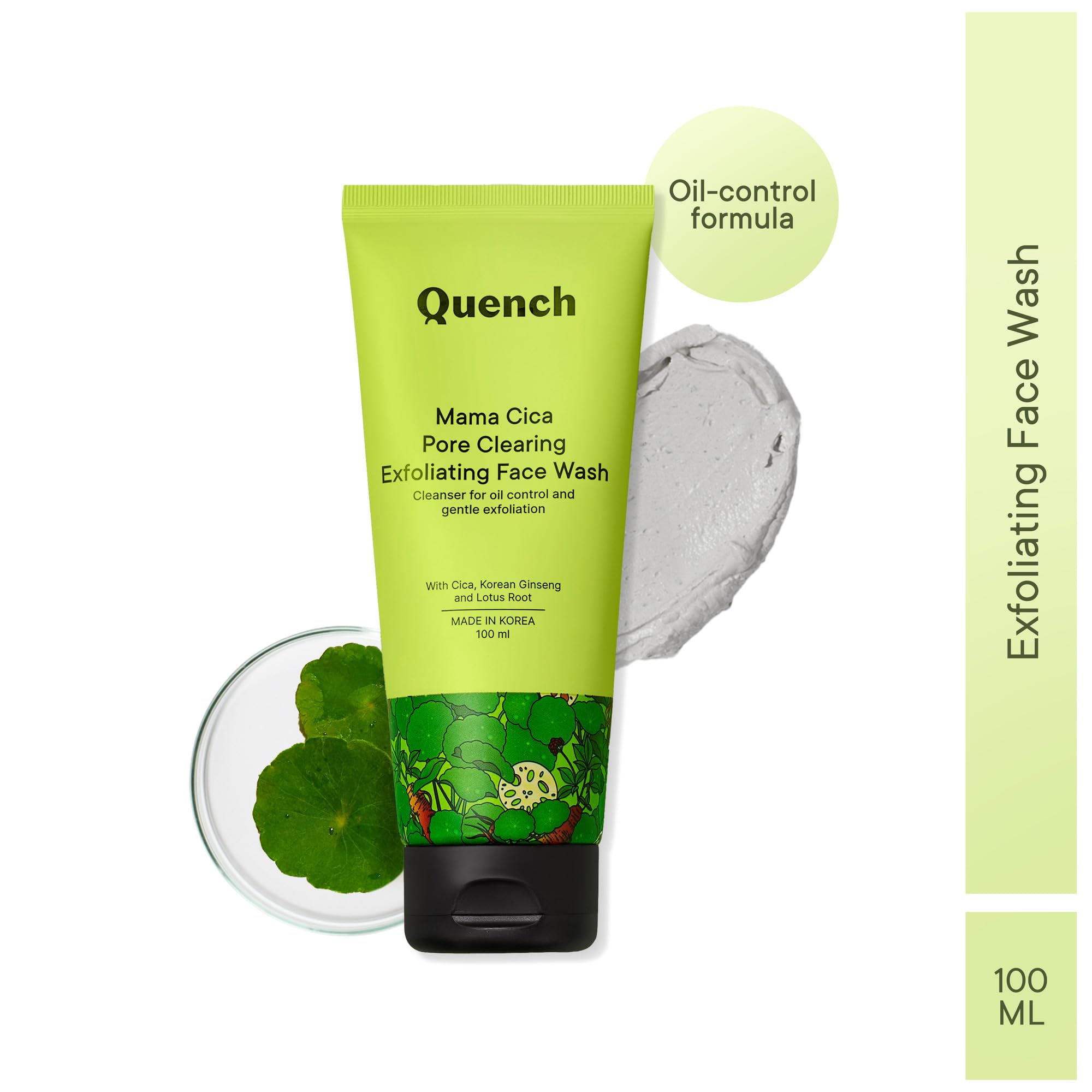 Quench Pore Clearing Exfoliating Face Wash - Korean Skincare for Deep Cleansing & Exfoliation | 100ml | Made in Korea | Perfect for Oily & Acne-Prone Skin Daily Routine