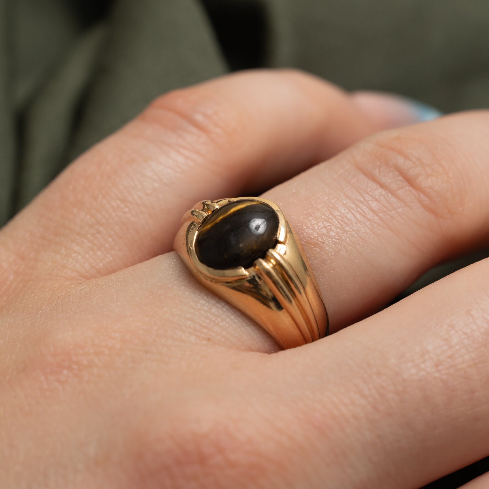 Tigers Eye Grooved Ring for Women - 1.60ct Natural Stone Jewelry - Size 6.75 - Elegant Boho Chic Accessory for Everyday Wear & Special Occasions