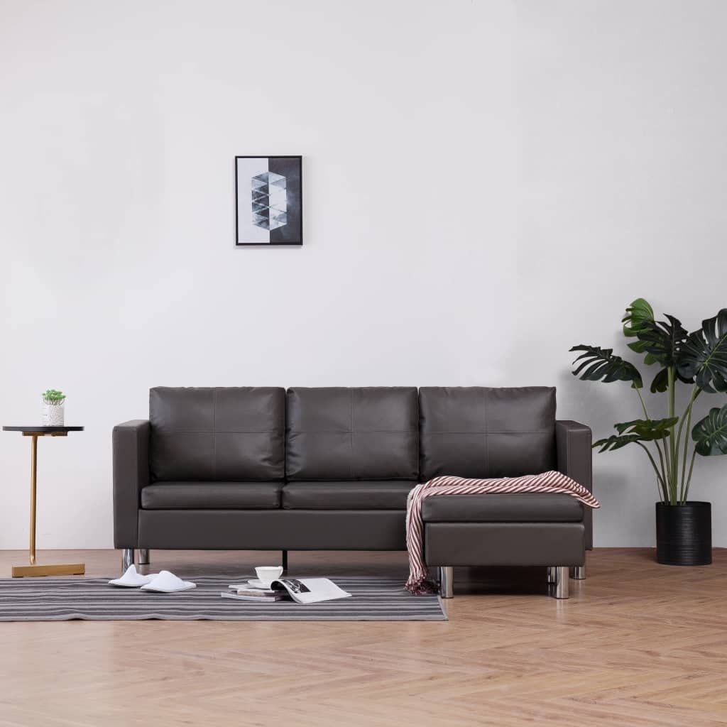 CHARMMA 3-Seater L-Shaped Sectional Sofa - Faux Leather Living Room Couch, Modern Gray Sofa for Small Spaces - Perfect for Apartments, Condos & Cozy Home Decor