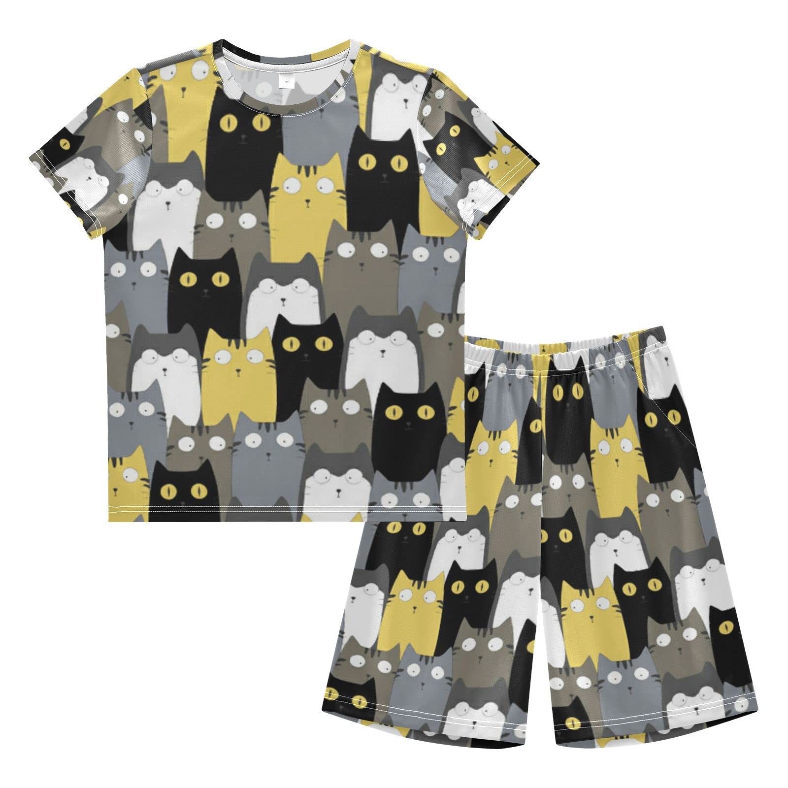 Adorable Cat Print Boys Summer Outfits - Cute Short Sets for Toddlers & Kids | Playwear for Outdoor Activities & Casual Wear