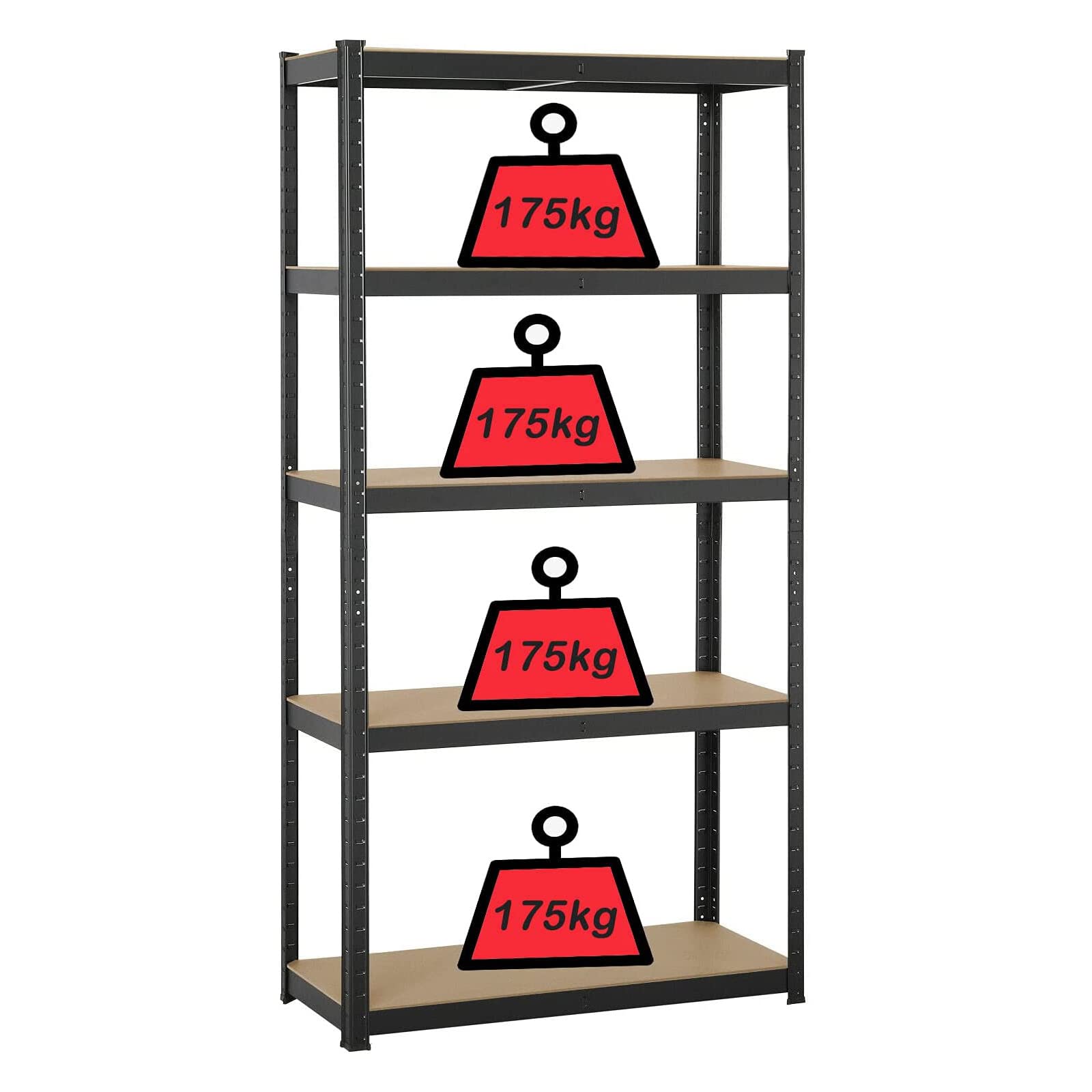 77 Inch Heavy Duty 5-Tier Adjustable Storage Shelving Unit - Metal Steel Frame with MDF Boards, 386lbs Max Load Per Shelf - 39