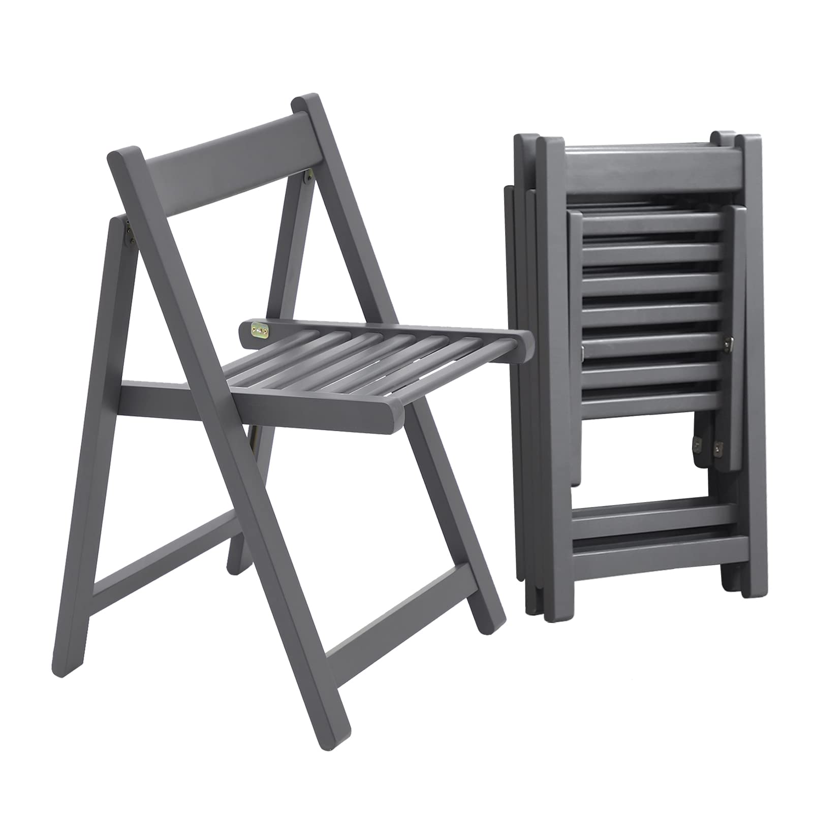 Folding Dining Chairs 2 Pack - Grey Wooden Foldable Chairs for Kitchen, Dining Room, Party, Event & Outdoor Use - 268LB Weight Capacity - Space Saving Furniture by FUNROLUX (Perfect for Small Spaces, Patio, Garden & Temporary Seating)
