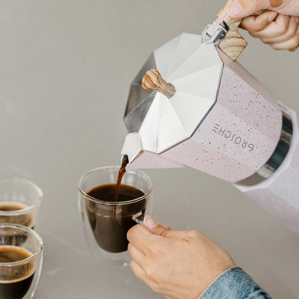 GROSCHE Milano Moka Pot - 12 Cup Stovetop Espresso Maker & Coffee Percolator in Pink | Perfect for Home Brewing, Camping & Italian-Style Coffee