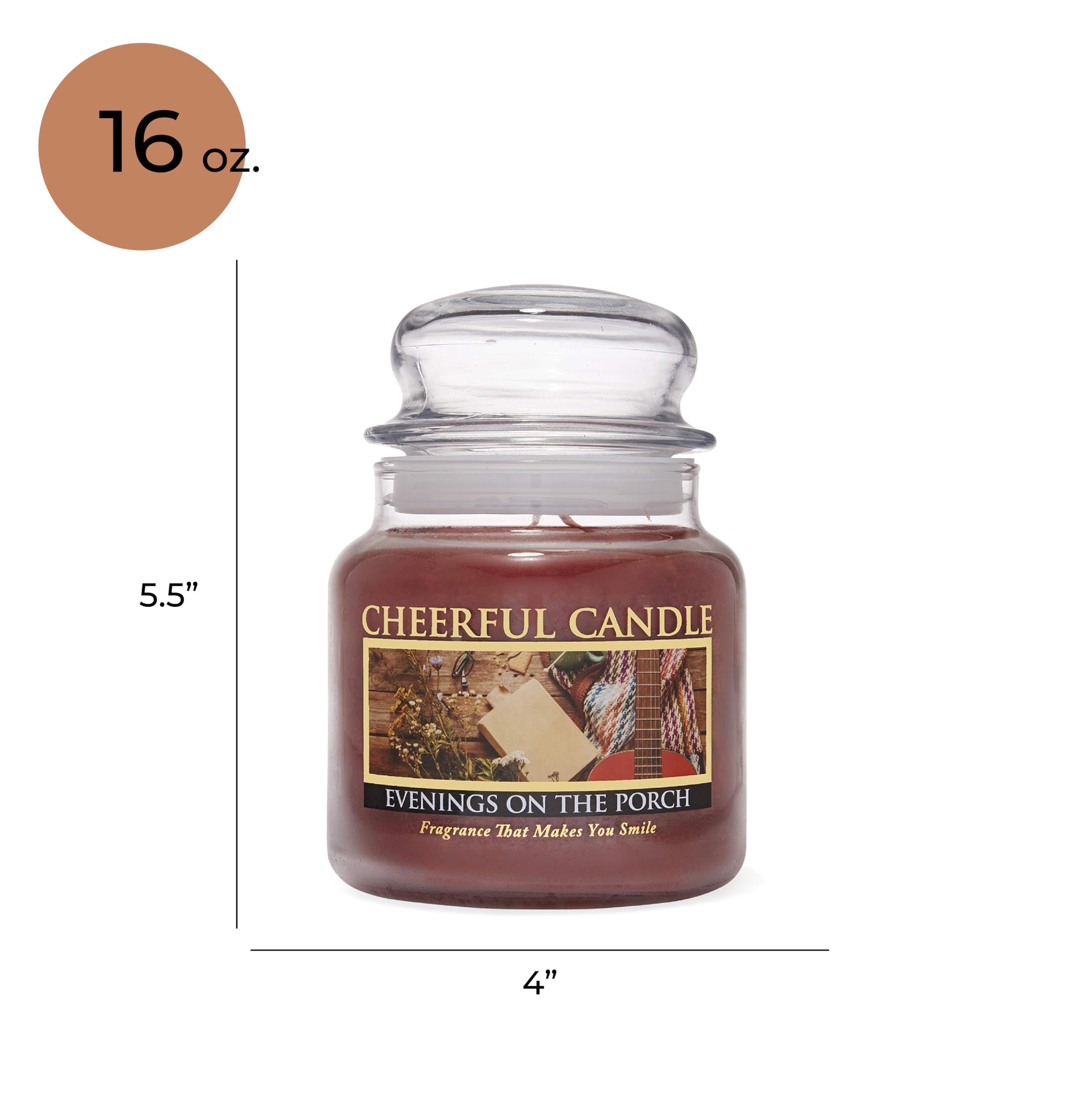 16 oz Scented Candle Jar - Cheerful Giver Porch Candle with 135 Hours Burn Time, Aromatic Soy Wax Candle for Home Decor, Relaxation & Gifts for Women - Perfect for Evenings, Meditation & Cozy Ambiance