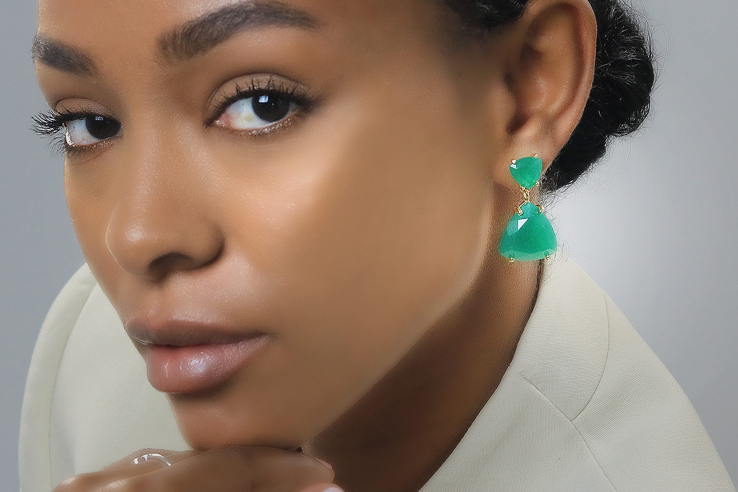 Exquisite Green Onyx Dangle Earrings for Women - Handmade Double Stone Stud Fashion Jewelry - Perfect for Weddings, Parties & Special Occasions | Unique Gift for Her