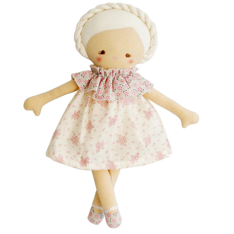 Alimrose Baby Coco Doll - Ivory Floral Design Soft Plush Toy for Newborns & Toddlers | Perfect Gift for Baby Showers, Nursery Decor & Cuddling Companion