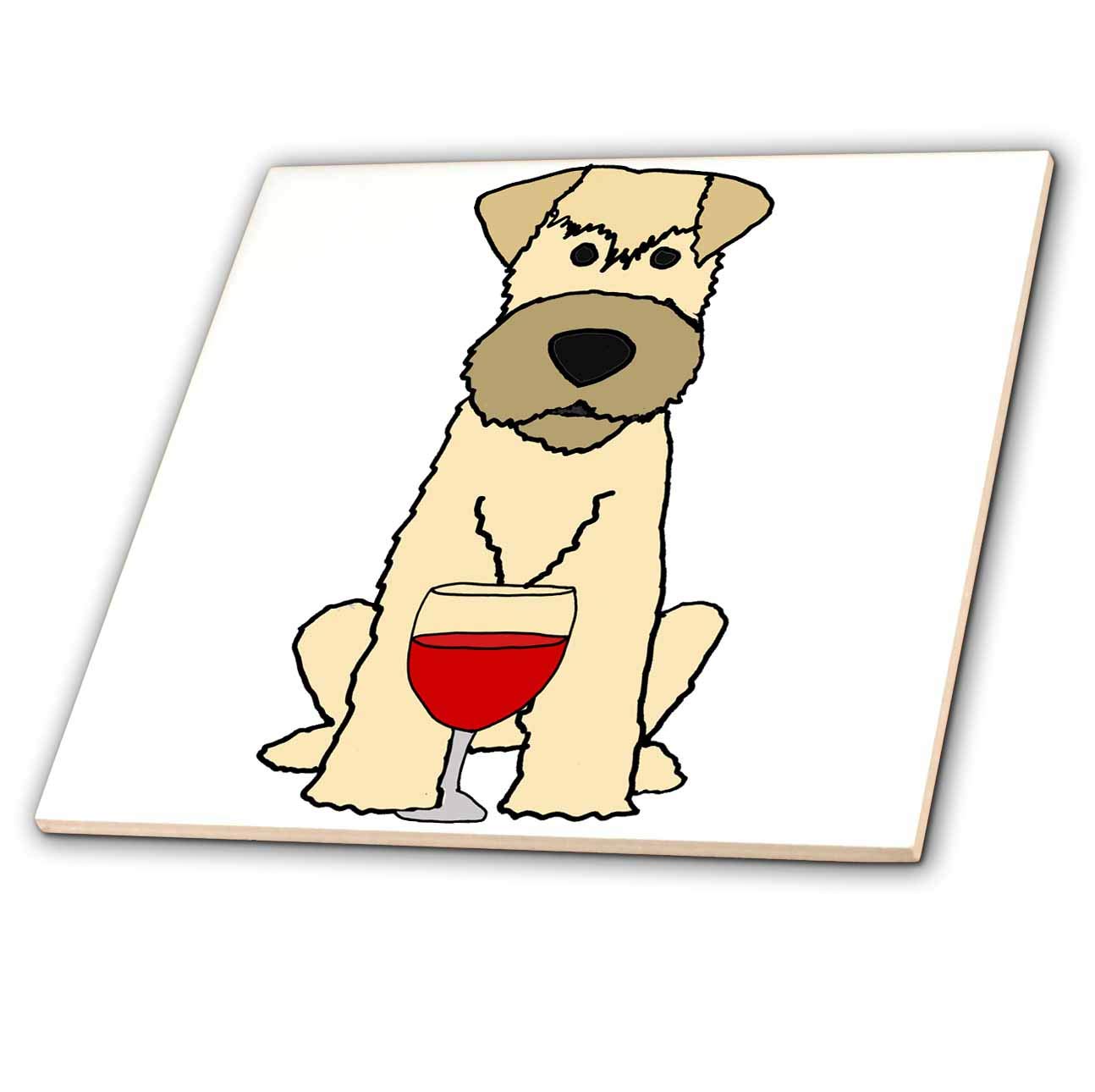 6 Inch Glass Tile - Cute Wheaten Terrier Puppy Drinking Wine for Kitchen Backsplash
