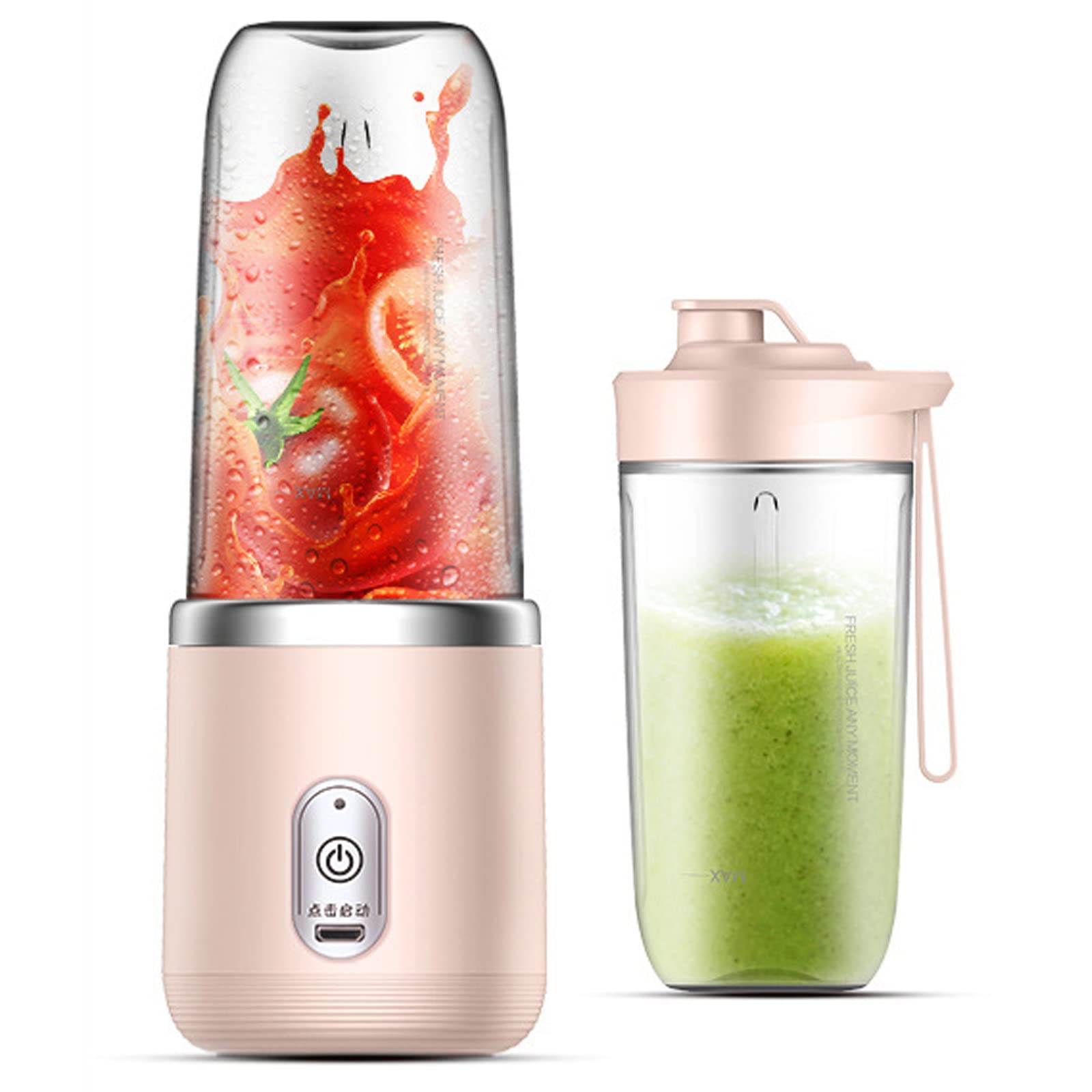 Firlar 400ML Portable Smoothie Blender with USB Rechargeable Handle - Mini Personal Blender Bottle for Fresh Juice, Protein Shakes & Smoothies - Perfect for Camping, Travel, Gym, Office & Home Use - Pink