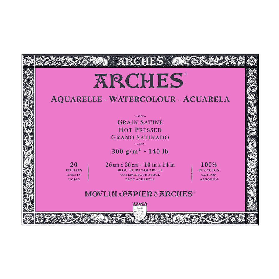 Premium Arches Watercolor Hot Pressed Block 26x36 Inches - Acid-Free 100% Cotton Paper for Professional Artists - Perfect for Studio Painting, Landscape Art & Detailed Illustrations