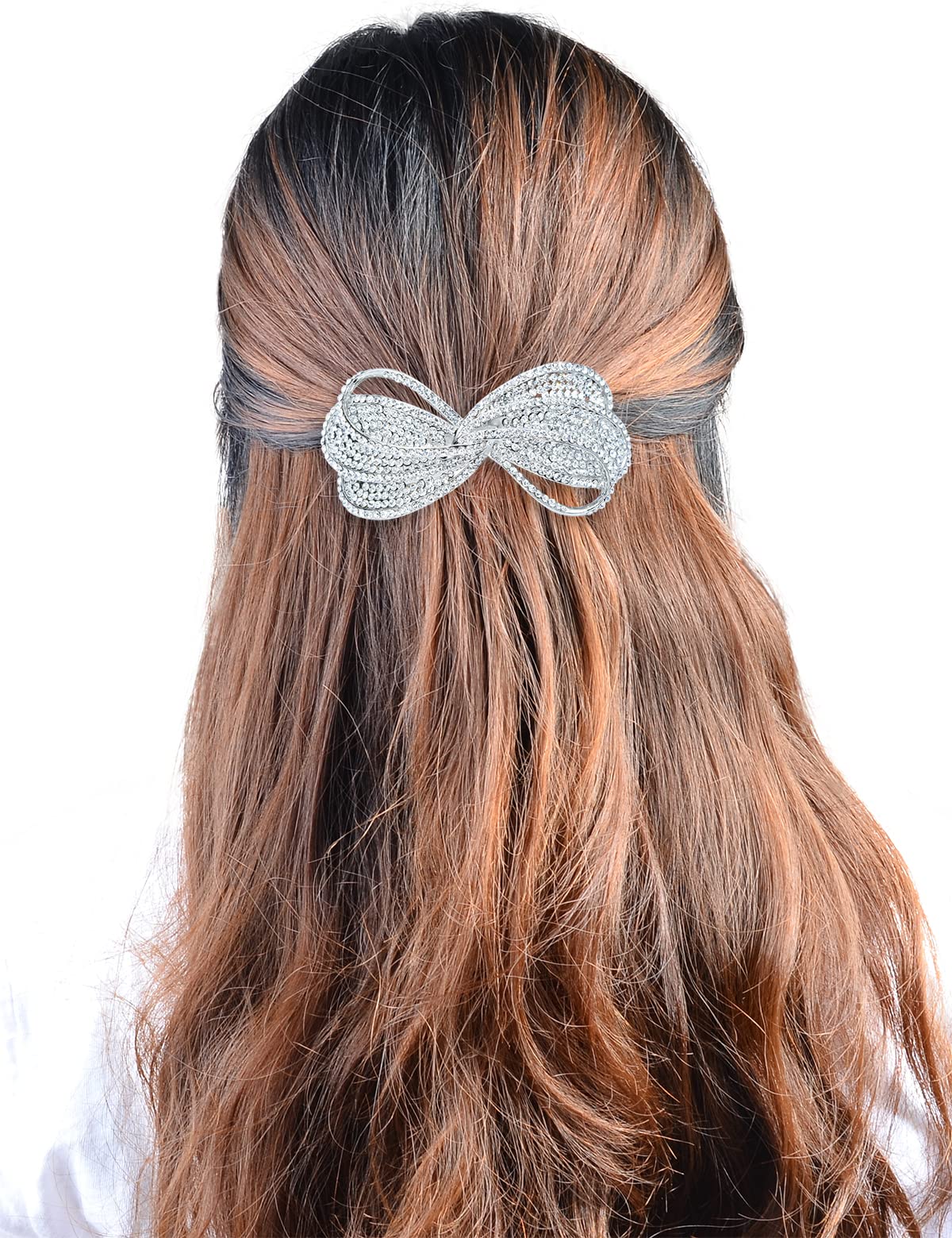 Sparkly Crystal Bow French Hair Barrette Clips - Elegant Bowknot Flower Hairpins for Women | Wedding, Prom, Party Hair Accessories | Perfect for Bridal, Formal Events & Special Occasions