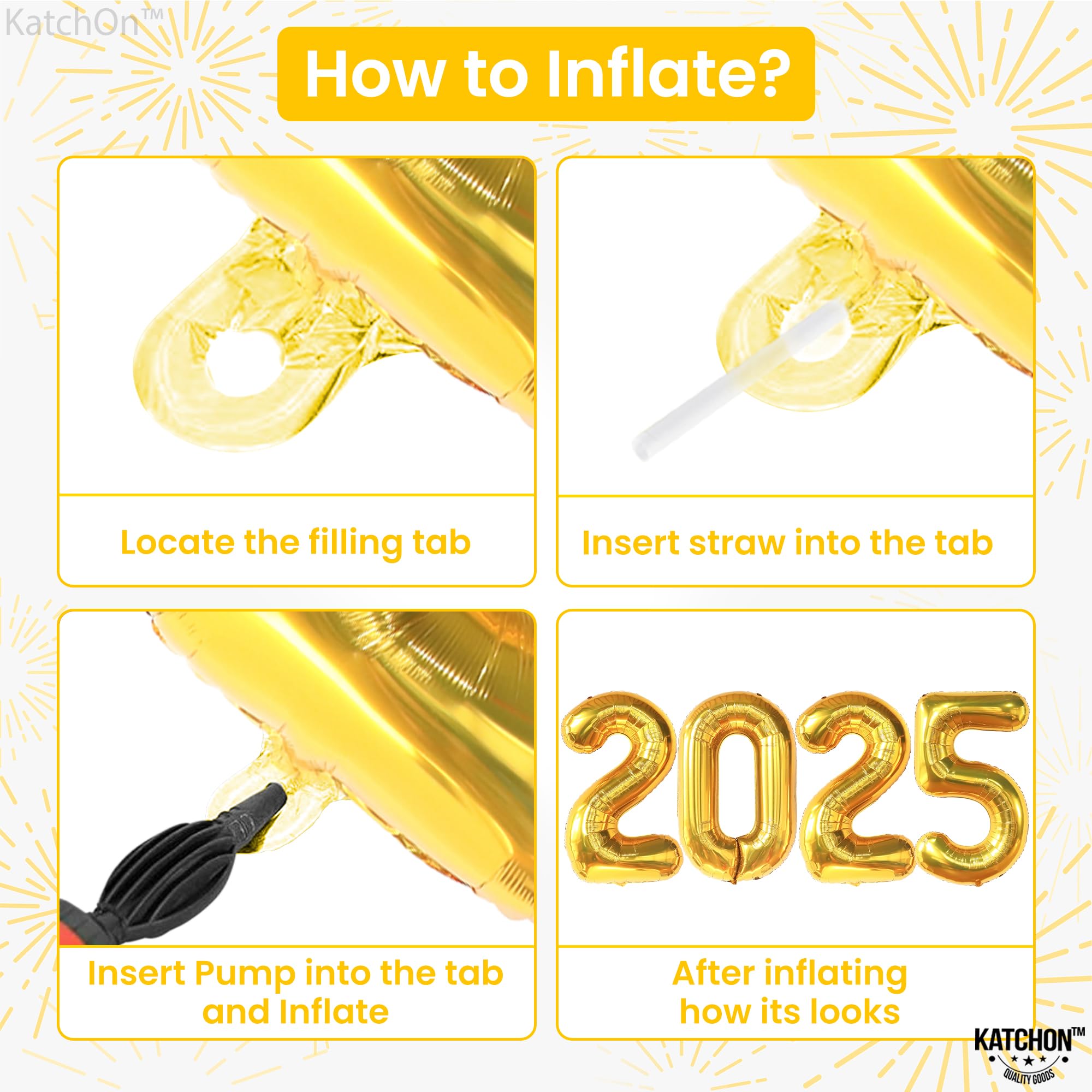 KatchOn Extra Large 40 Inch Gold 2025 Balloons - Happy New Year Party Decorations for NYE Celebrations | New Year's Eve 2025 Balloon Supplies for Countdown Parties, Home Decor & Festive Events