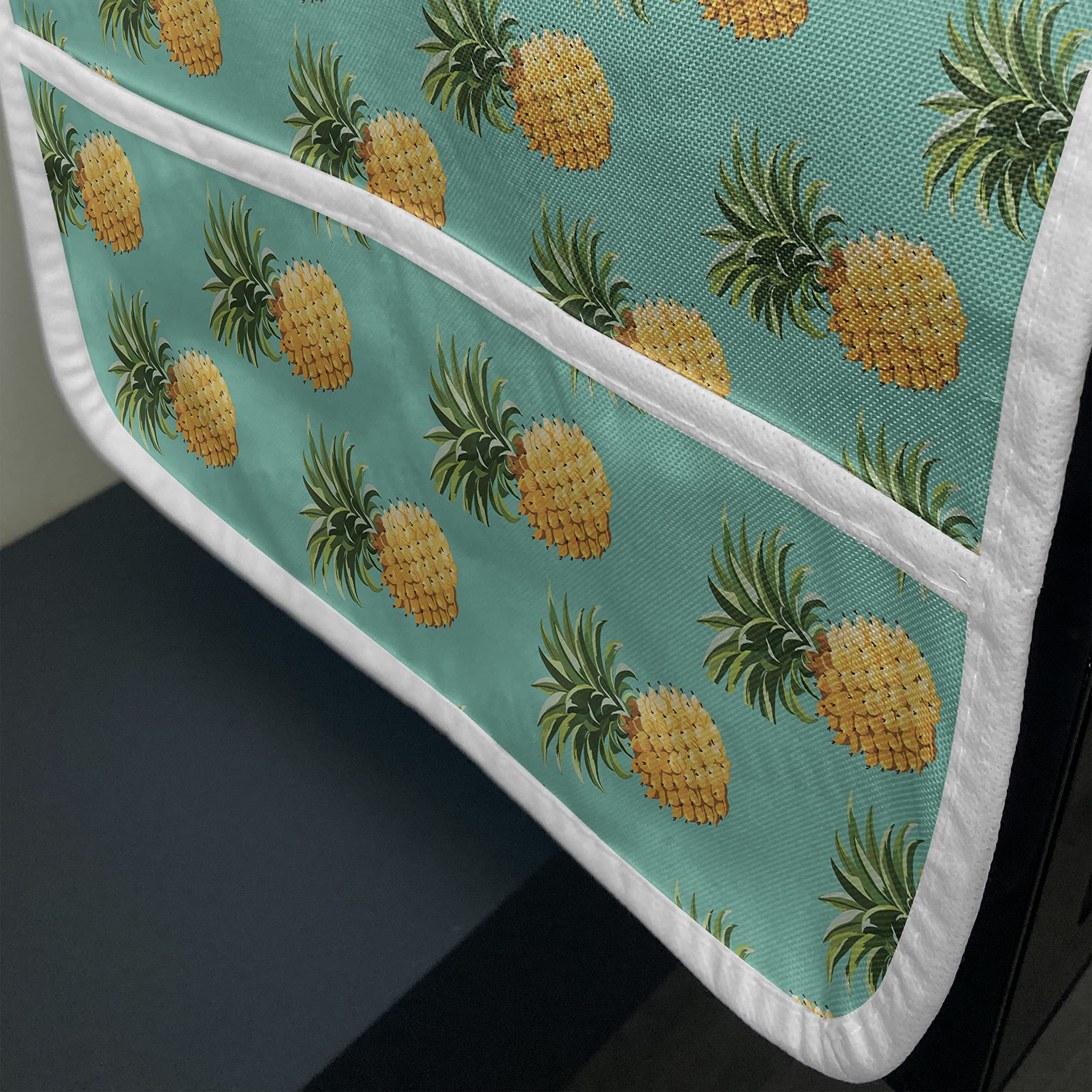 Ambesonne Waterproof Microwave Cover with Pockets - Tropical Pineapple & Leaf Hawaiian Design, 36
