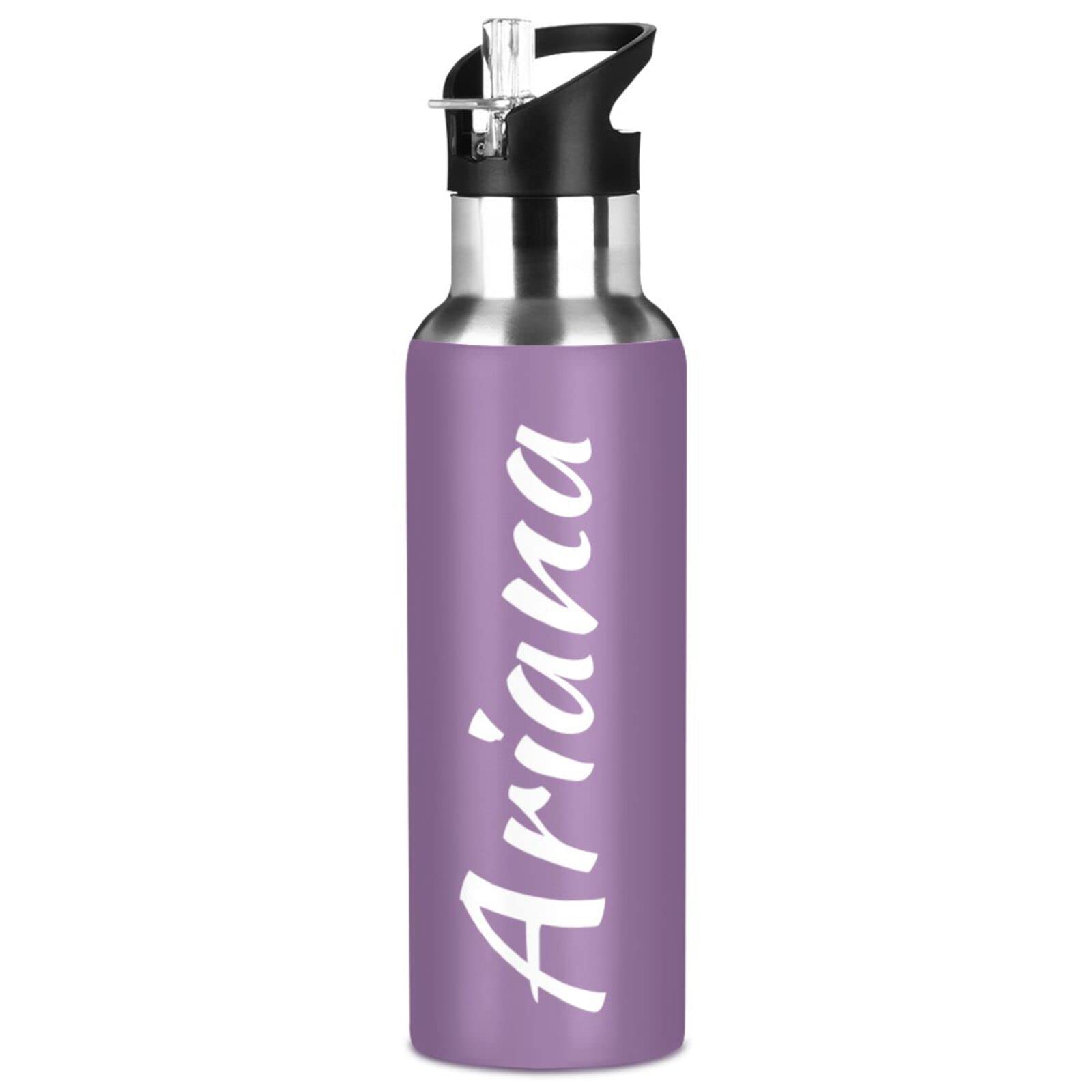 Custom 20oz Insulated Sports Water Bottle with Straw Lid - Personalized Purple Reusable Water Bottle for Kids, Boys & Girls - Perfect for School, Gym, Hiking & Outdoor Activities