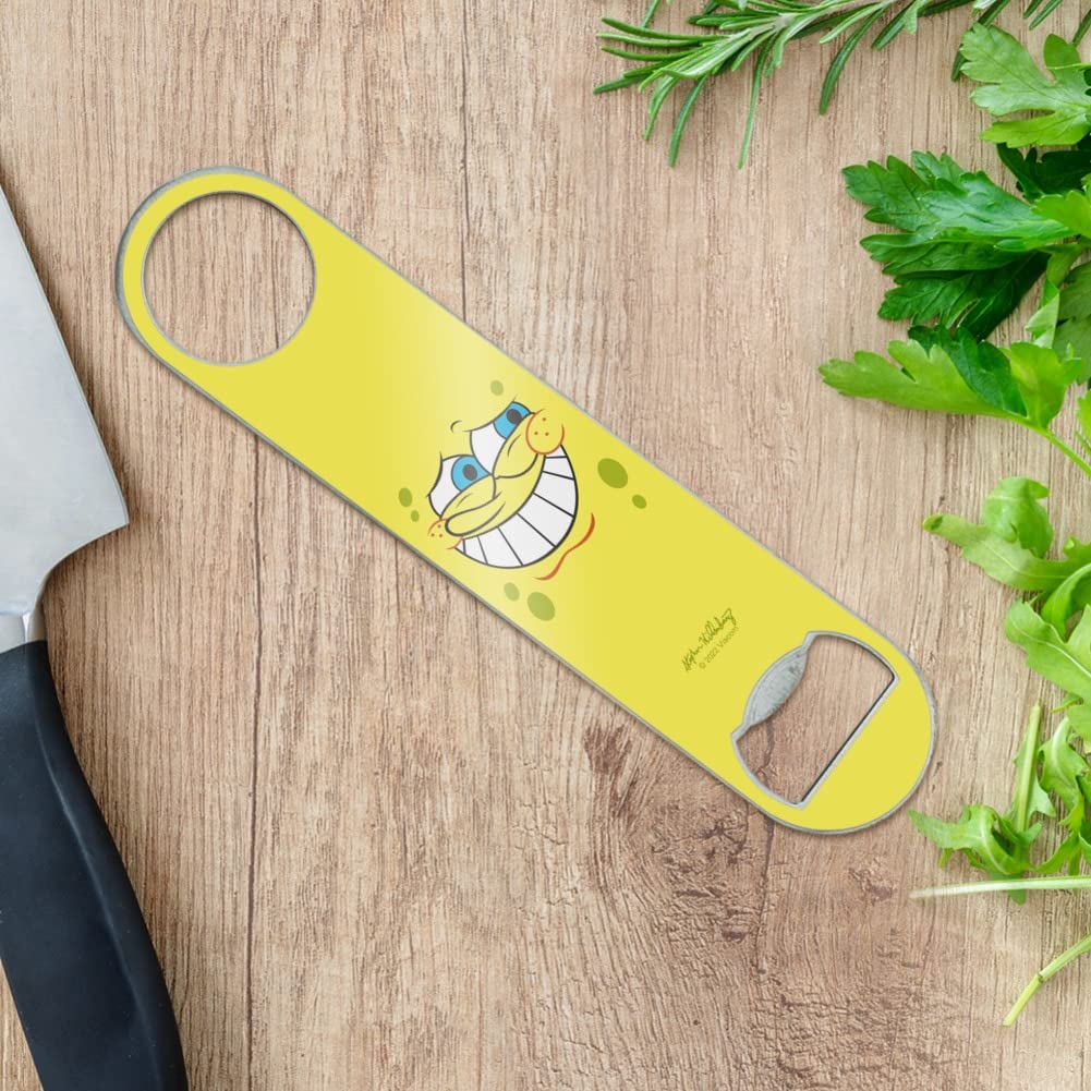 SpongeBob Guilty Face Stainless Steel Bottle Opener - Bartender Tool with Vinyl Cover for Beer, Soda & Home Bar Use - Perfect for Parties, BBQs & Bartending