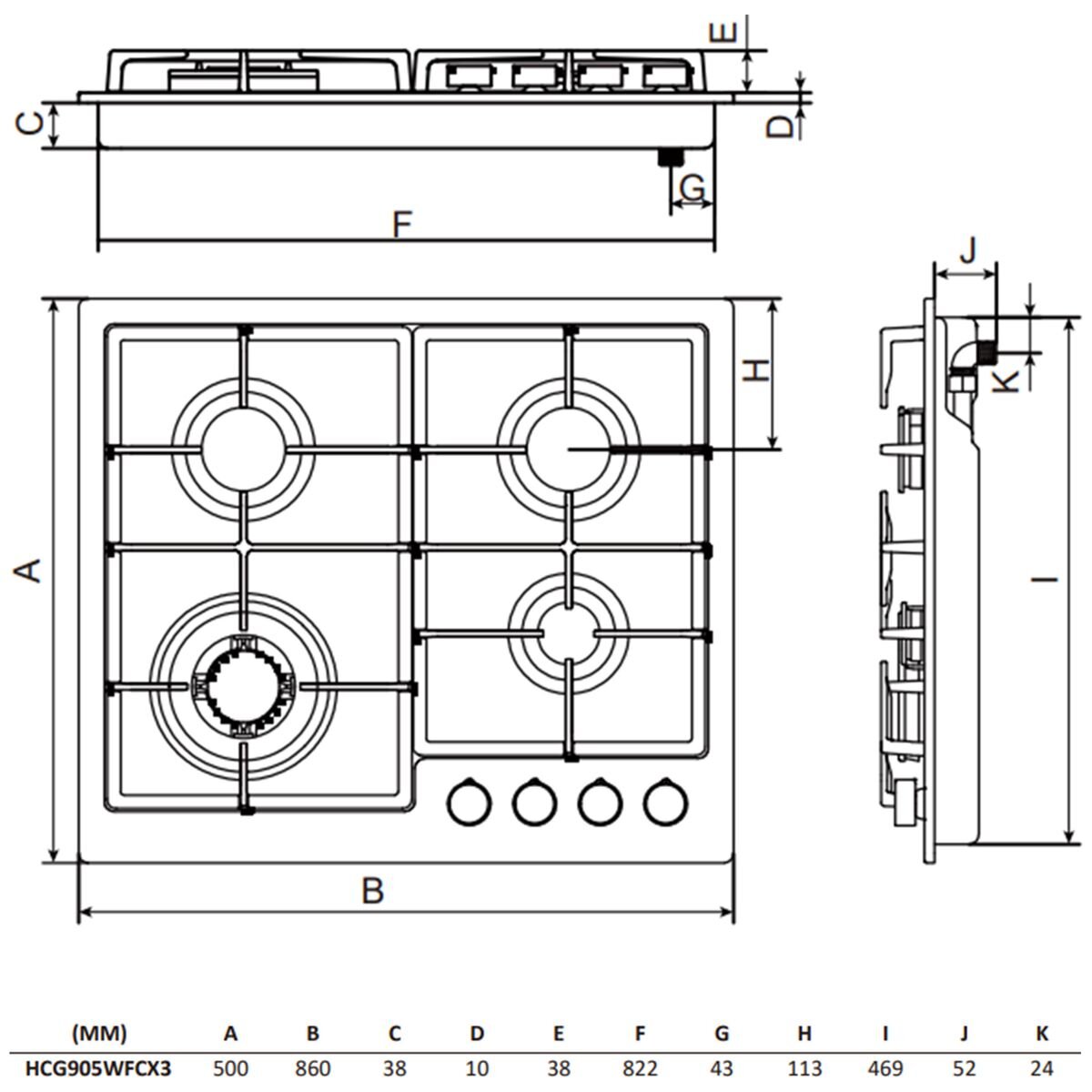 Haier 90cm Stainless Steel Gas Cooktop HCG905WFCX3 - 5 Burner Professional Gas Stove for Home Kitchen, Perfect for Cooking, Boiling & Frying | Durable & Easy to Clean