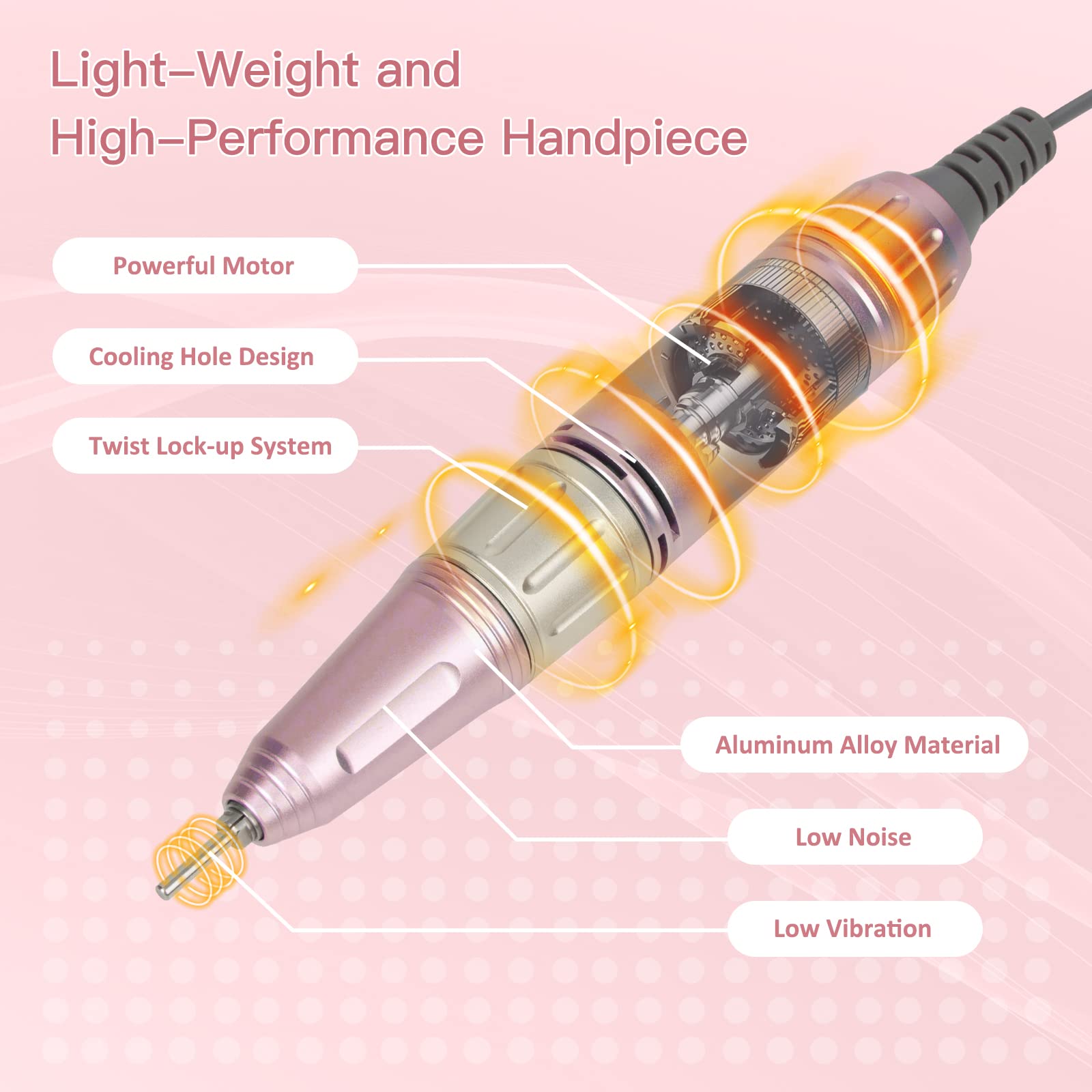 Professional Electric Nail Drill 35000RPM - Adjustable Speed Manicure & Pedicure Kit with 4 Drill Bits, Quiet Portable Nail File for Acrylic & Gel Nails - Perfect for Home Salon & Professional Nail Care (Pink)