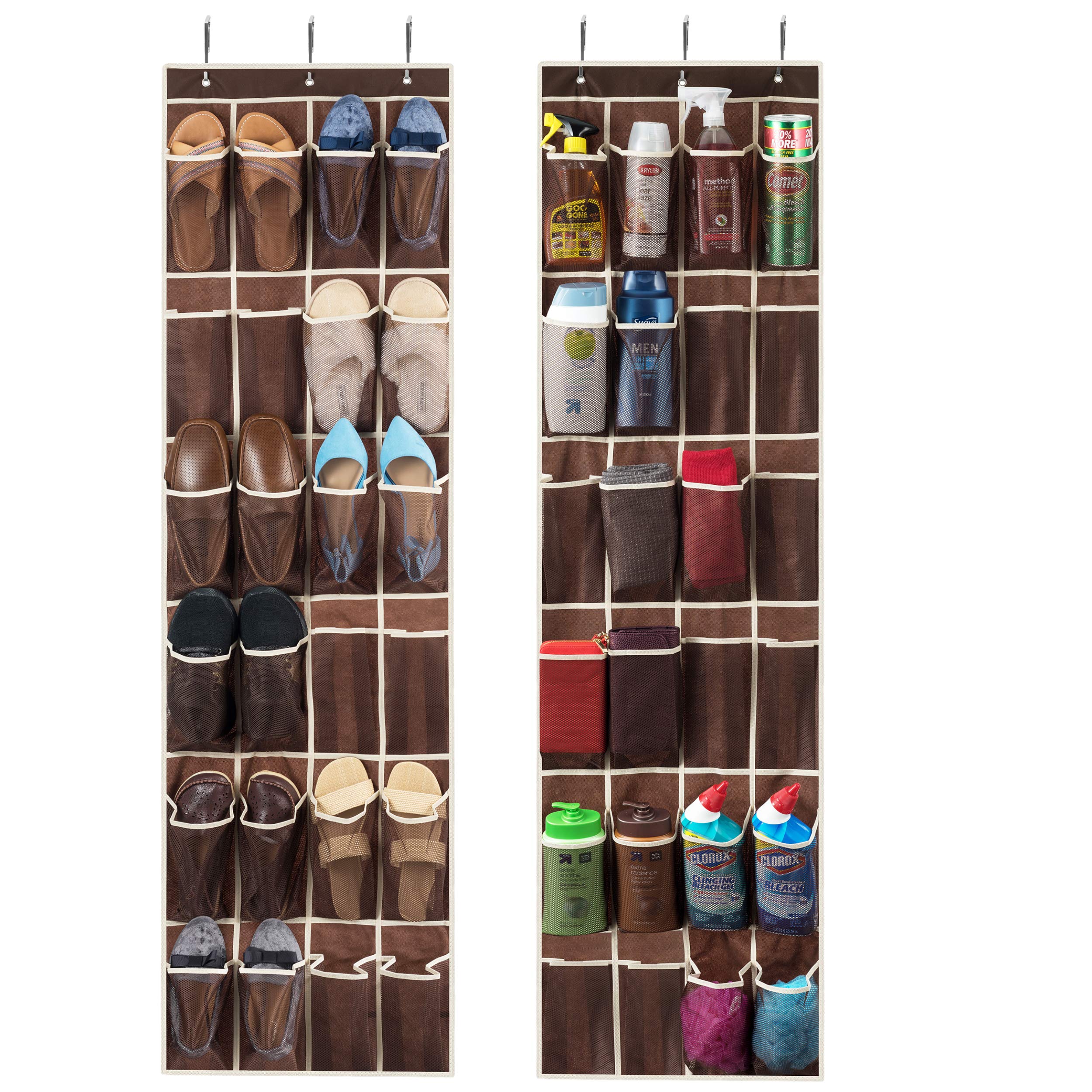 ZOBER Over the Door Shoe Organizer with 24 Mesh Pockets - Space Saving Hanging Storage for Shoes, Towels, Toys & More - Perfect for Closet, Pantry, Dorm Room & Small Space Organization (2 Pack)