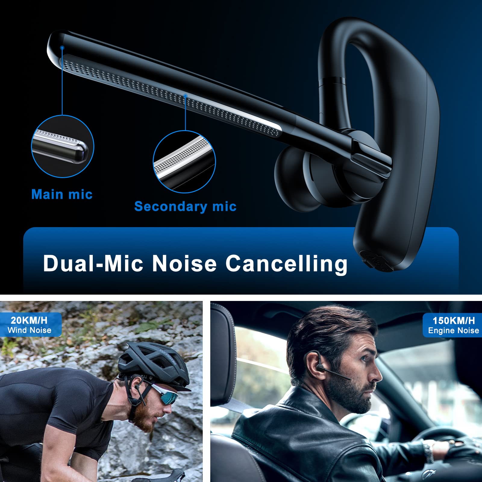 Wireless Bluetooth Headset with Dual-Mic ENC & CVC 8.0 Noise Cancellation, AptX HD HiFi Stereo Sound, 15H Talk Time, 200H Standby - Compatible with iOS/Android Phones (Includes Storage Case) - Perfect for Office Calls, Commuting & Online Meetings