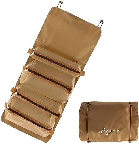 Keetly Waterproof Makeup Bag for Women - Travel Cosmetic Organizer Pouch with Multiple Pockets, Khaki | Perfect for Travel, Gym, and Daily Makeup Storage