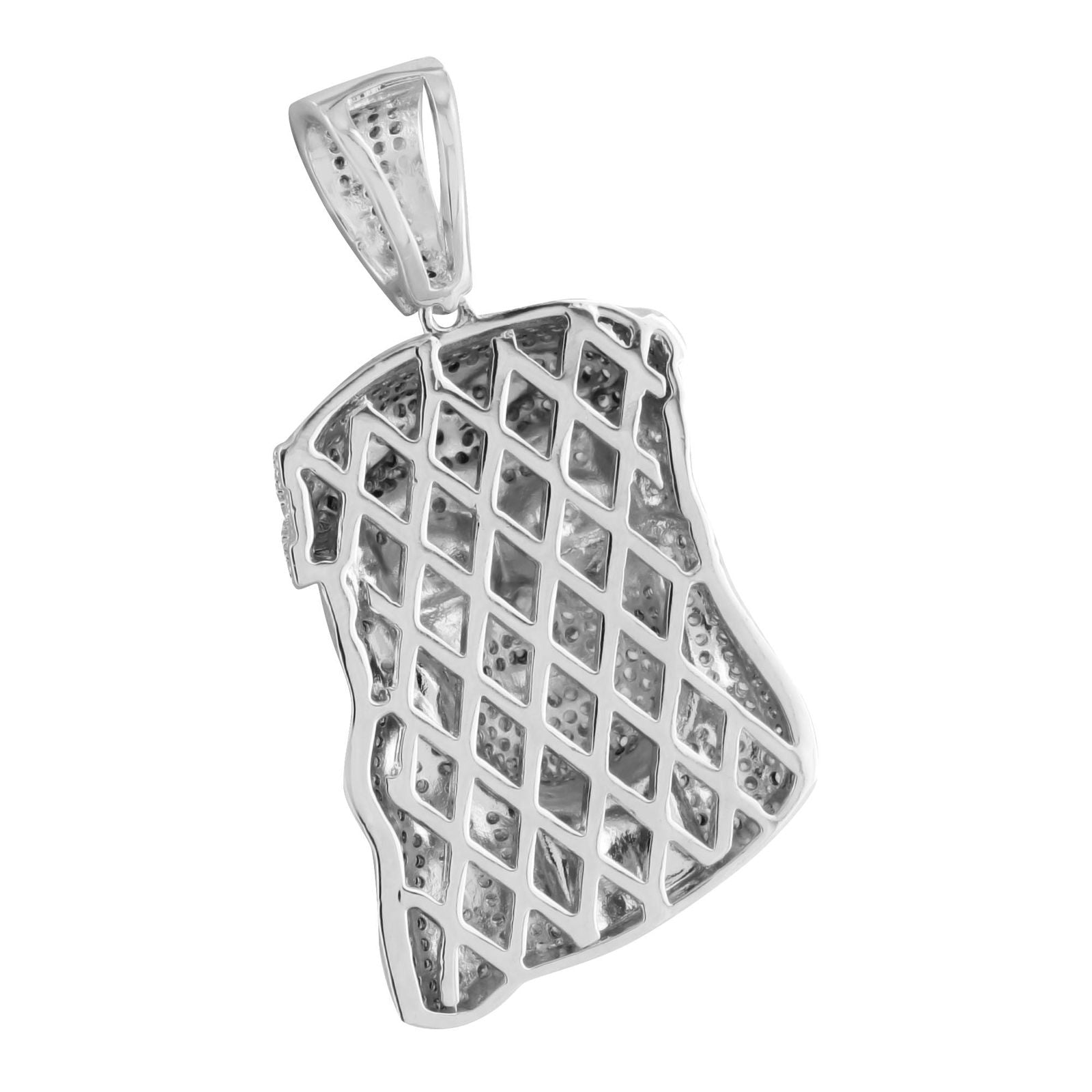 Jesus Face Pendant Necklace - 14K White Rhodium Plated Charm with Lab-Created Diamonds | Religious Jewelry Gift for Baptism, Communion & Daily Wear