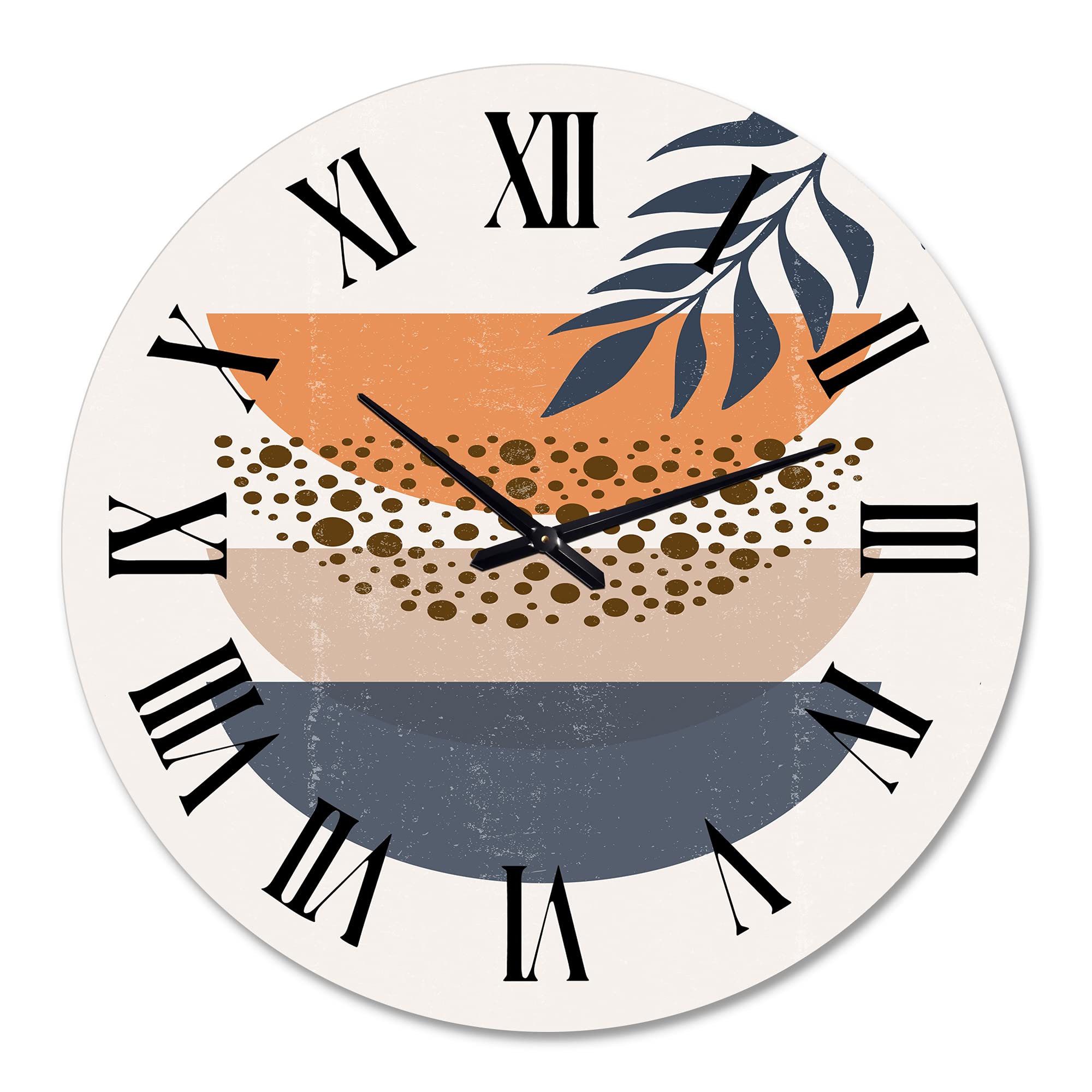 DesignQ Modern Abstract Geometric Sun and Moon Wall Clock with Leaf Pattern - Large Fractal Art Home Decor for Living Room, Bedroom & Office
