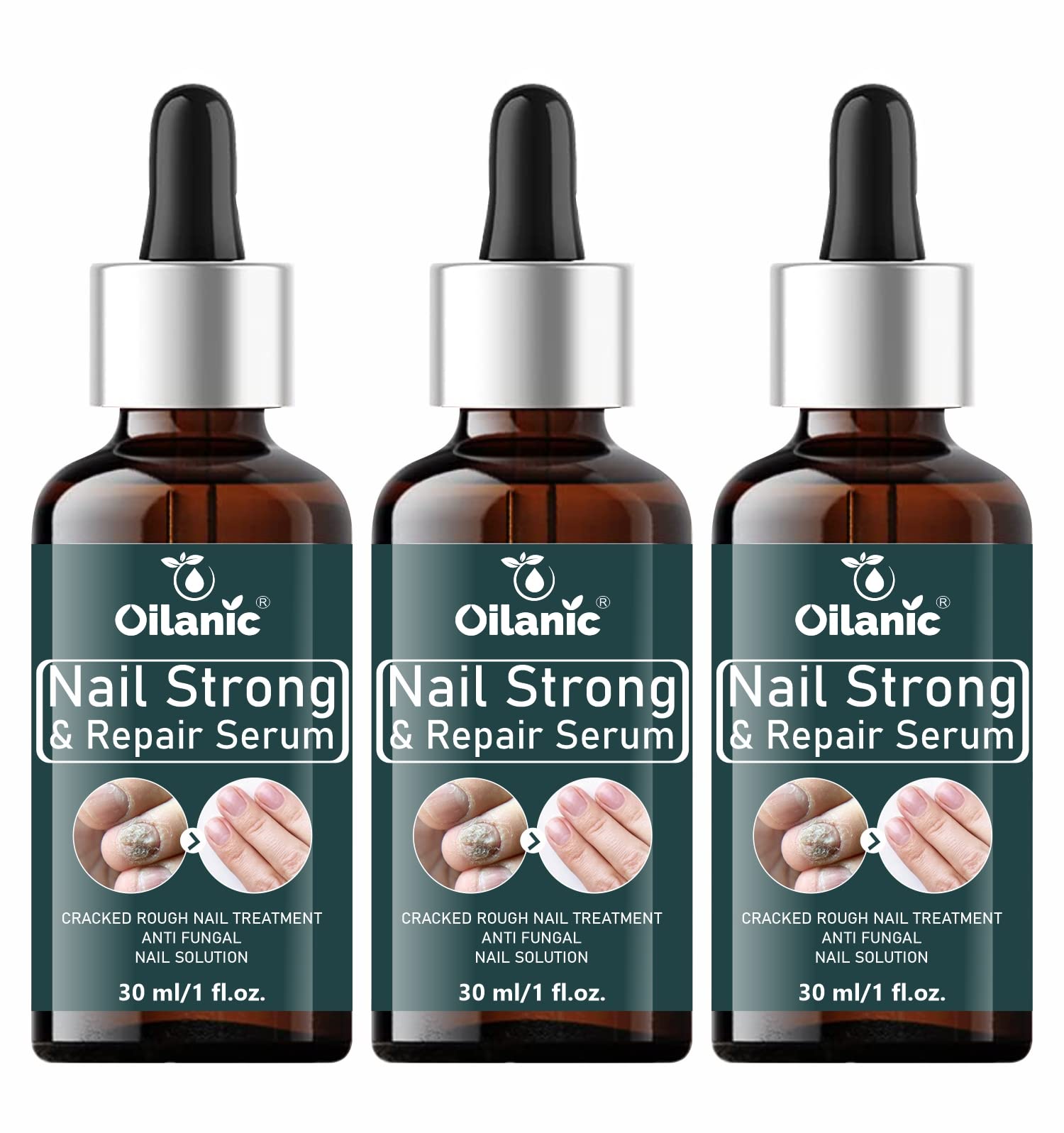 Oilanic Nail Growth Serum - 3 Pack (90ml Total) for Stronger, Shiny Nails & Cuticle Care | Natural Nail Strengthener for Weak, Brittle Nails | Perfect for Manicures, Pedicures & At-Home Nail Care