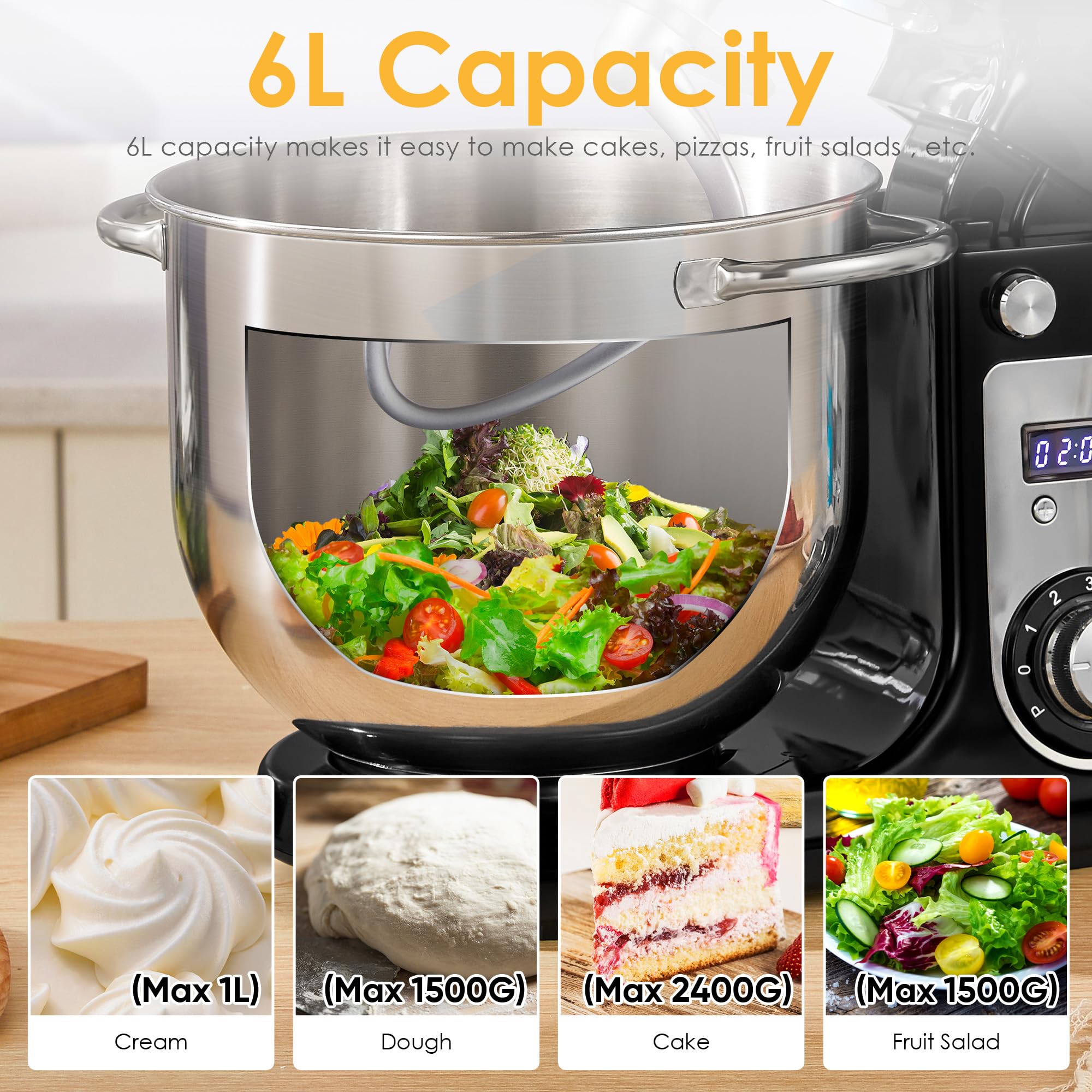 Biolomix 6.5QT Stand Mixer - 6-Speed Tilt-Head Electric Kitchen Mixer with Stainless Steel Bowl, Dough Hook, Whisk & Anti-Splash Cover (Red/Black) - Perfect for Baking Cakes, Cookies, Bread & More