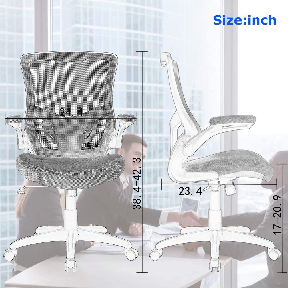 Ergonomic Office Chair with Lumbar Support - Adjustable Height, Flip-Up Arms & Swivel Rolling Design - Mid Back Mesh Computer Desk Chair for Home & Office Use - Perfect for Adults, Men & Women - Black