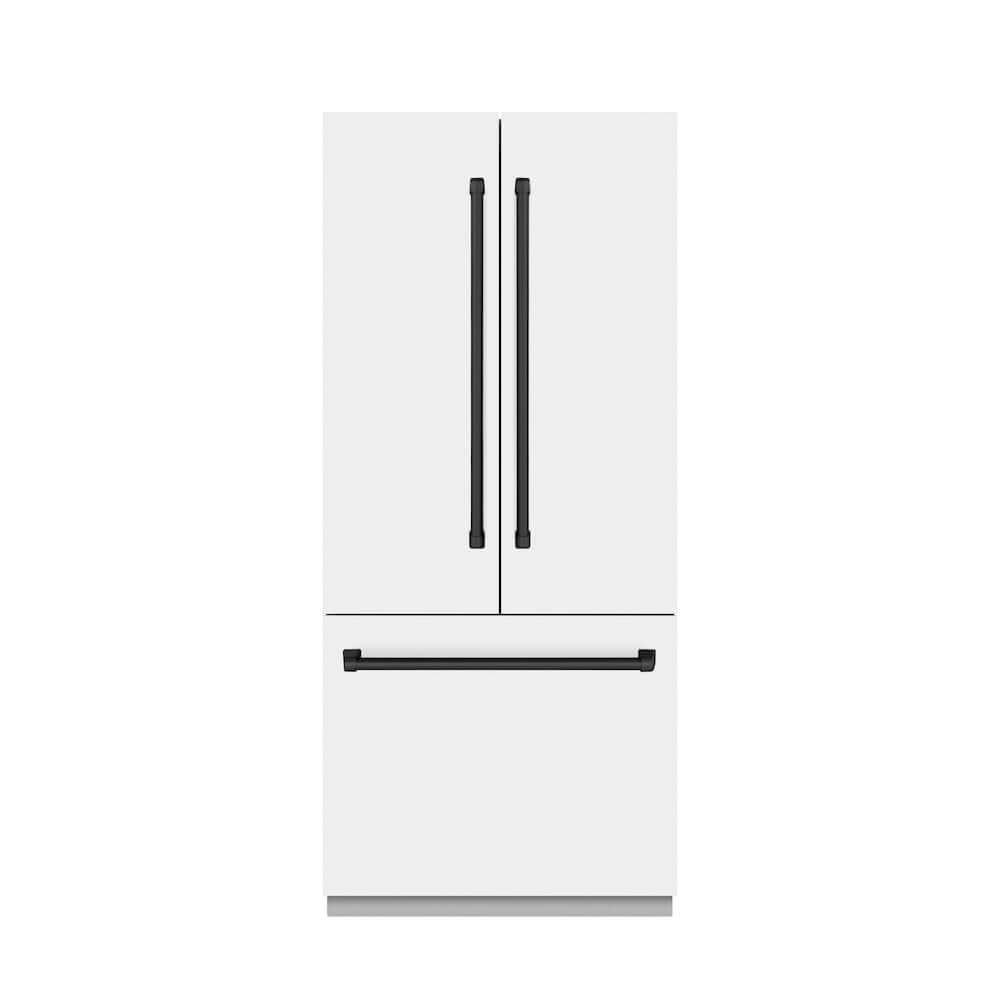 ZLINE Autograph Edition 36 Inch French Door Built-In Refrigerator - 19.6 cu ft Capacity, Water Dispenser & Ice Maker - White Matte Exterior with Graphite Gray Interior & Matte Black Accents (GRBIVZ WM 36 MB) - Perfect for Modern Kitchens, Open Concept Homes & Luxury Appliance Upgrades