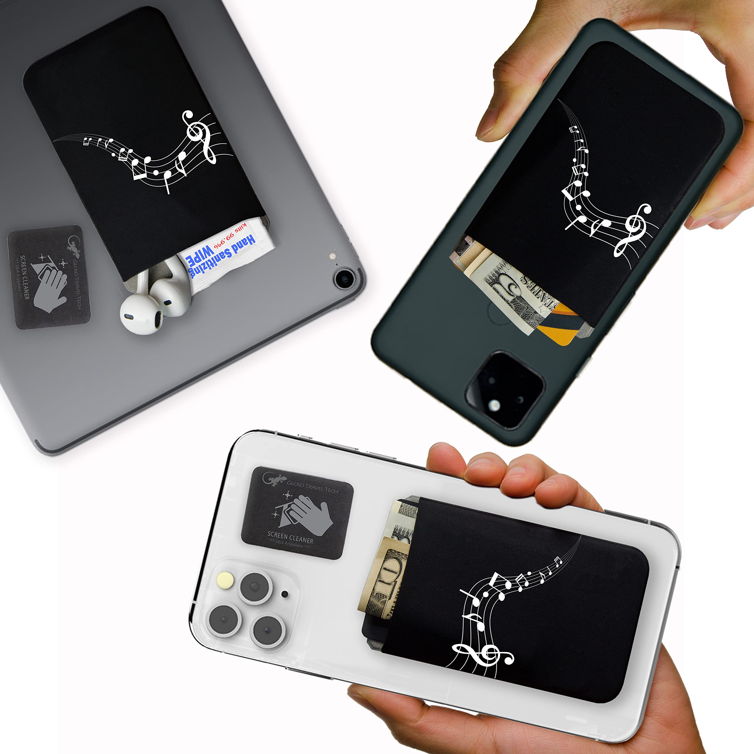 Gecko Adhesive Phone Wallet - Stick-on Lycra Card Holder for Credit Cards & Cash - Slim Cell Phone Pouch for iPhone & Android - Perfect for Gym, Running, Travel & Everyday Use