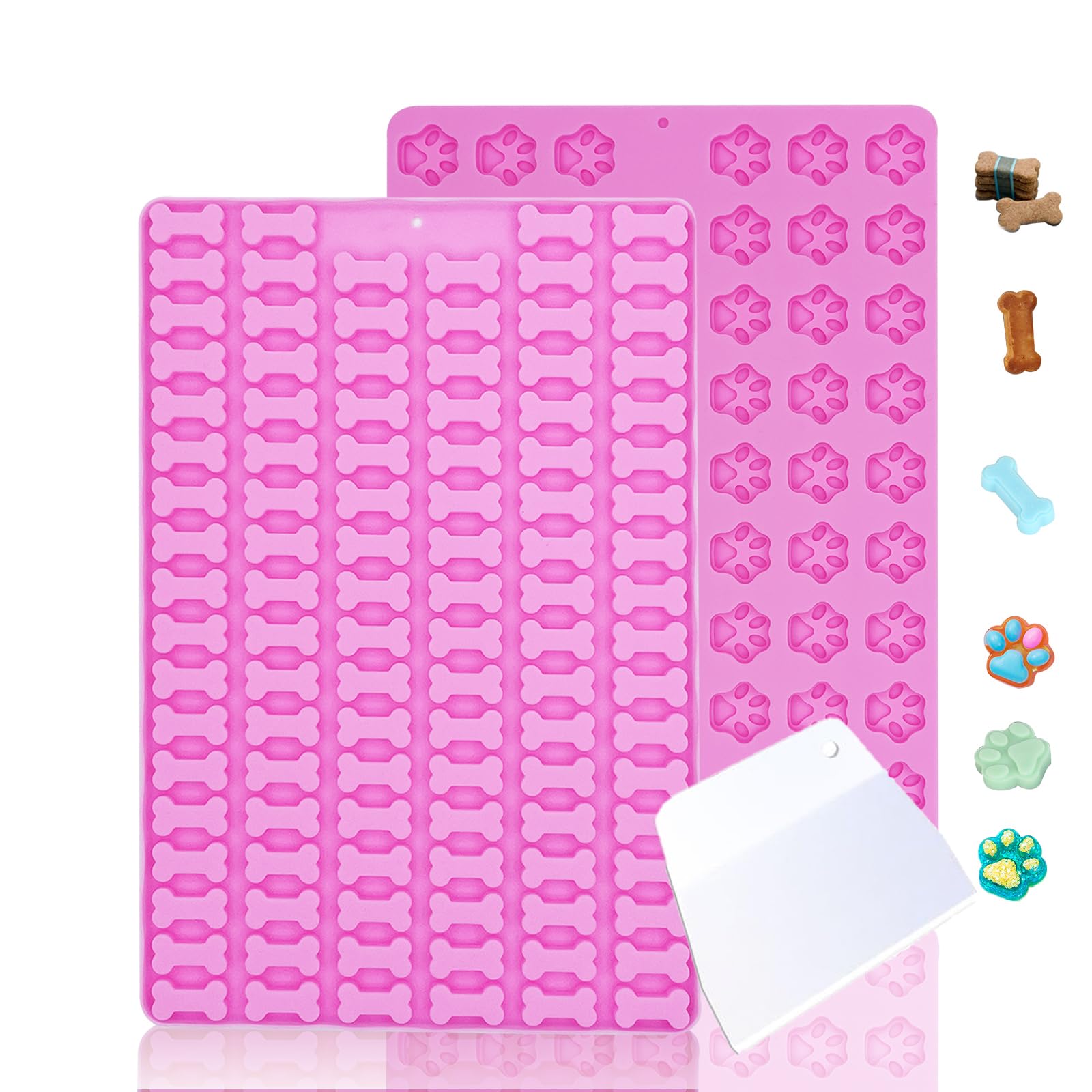 Dioycli Mini Silicone Dog Treat Molds Set - 106 Cavity Bone & 69 Cavity Paw Print - 2-Piece Food Grade Chocolate Molds for Baking Cookies, Candy, Biscuits - Perfect for Homemade Pet Treats, Party Favors & Holiday Gifts