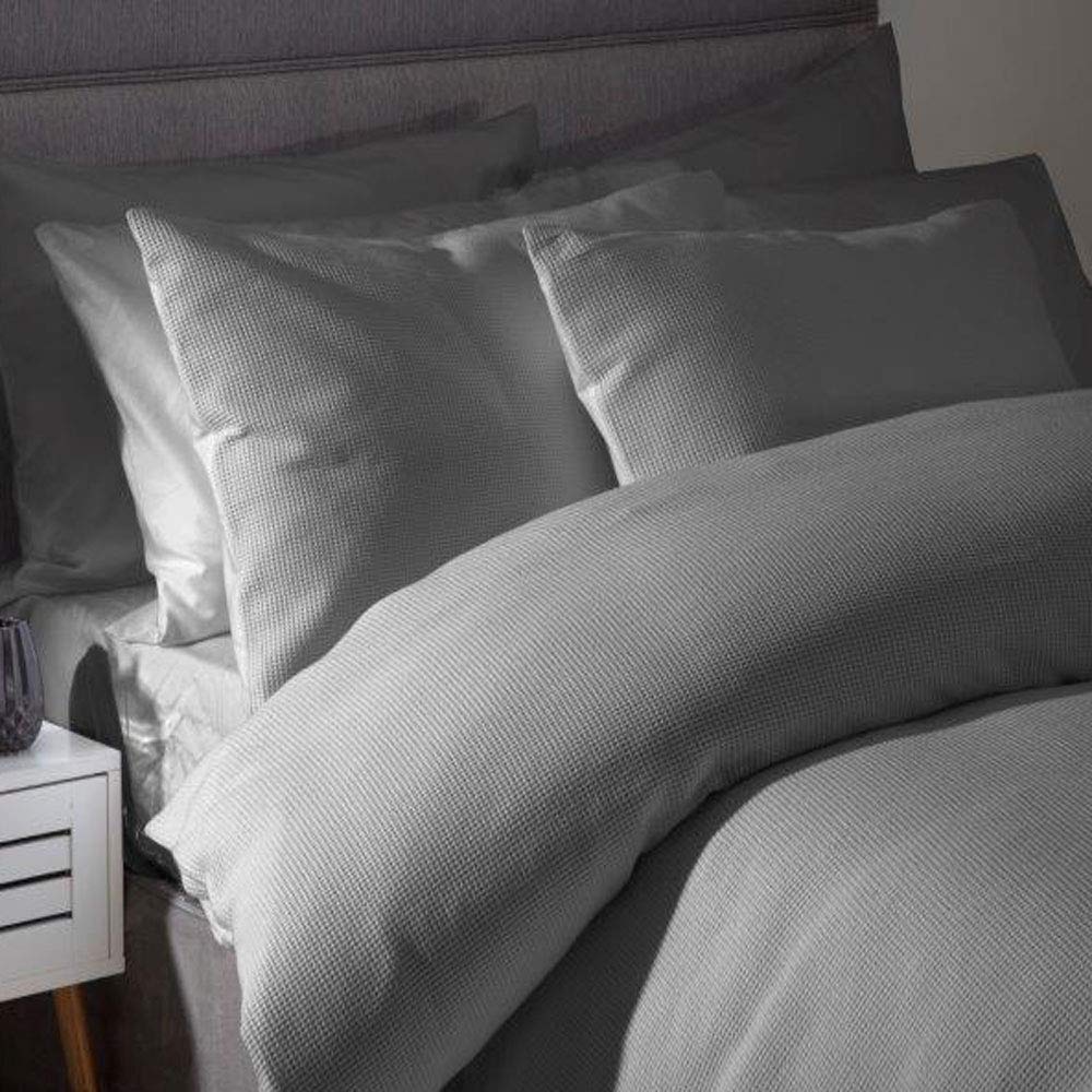 Belledorm Waffle Weave Cotton Duvet Cover Set - King Size Bedding - Soft Gray Duvet Cover with Pillowcases - Perfect for Cozy Bedroom & Hotel Luxury Style