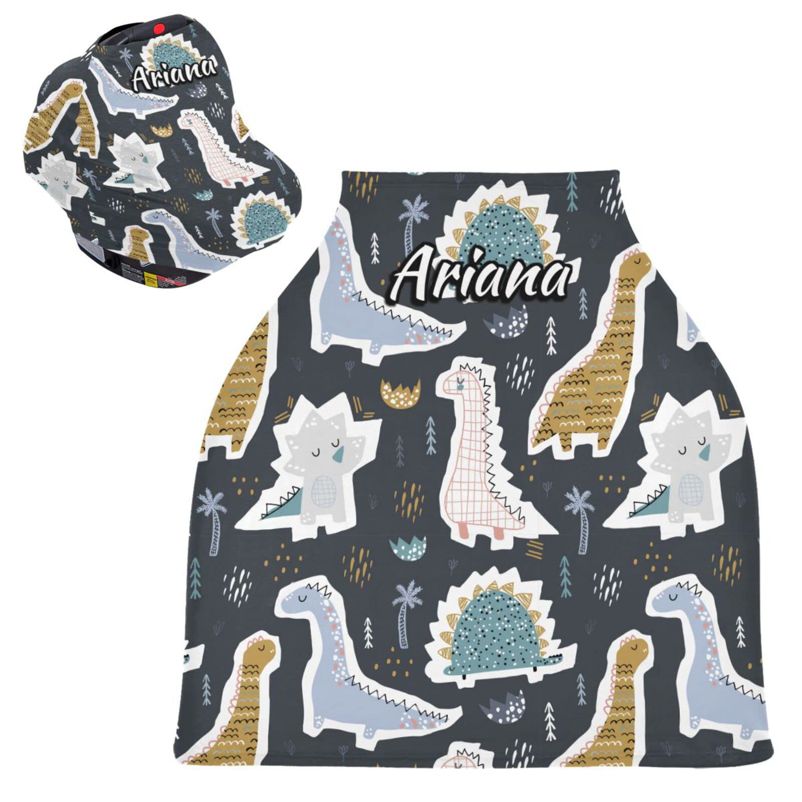 **Personalized Dinosaur Stretchy Baby Car Seat Canopy - Custom Infant Stroller Cover & Nursing Cover - Perfect for Baby Shower Gifts, Travel, and Outdoor Use**