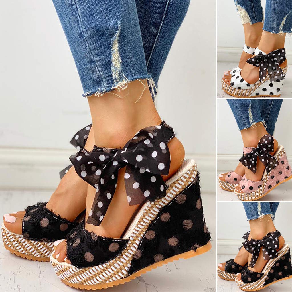 Women's Wedge Sandals with Lace-Up Straps - Fashionable Summer Beach Shoes, Open Toe Espadrille Platform Sandals for Casual Outings & Vacations