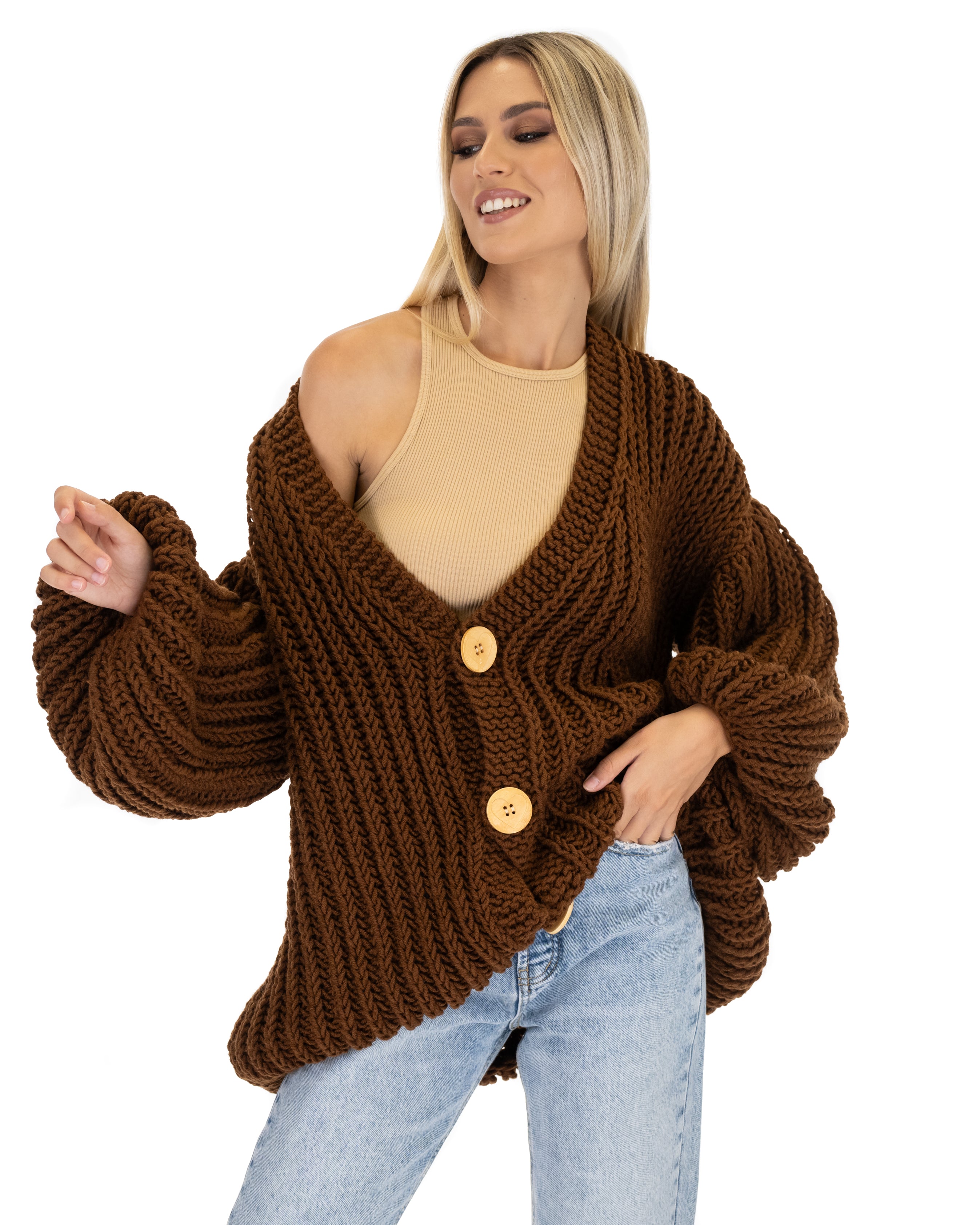 Premium Merino Wool Balloon Cardigan for Women - Soft & Cozy Oversized Knit Sweater - Perfect for Fall, Winter & Casual Outfits