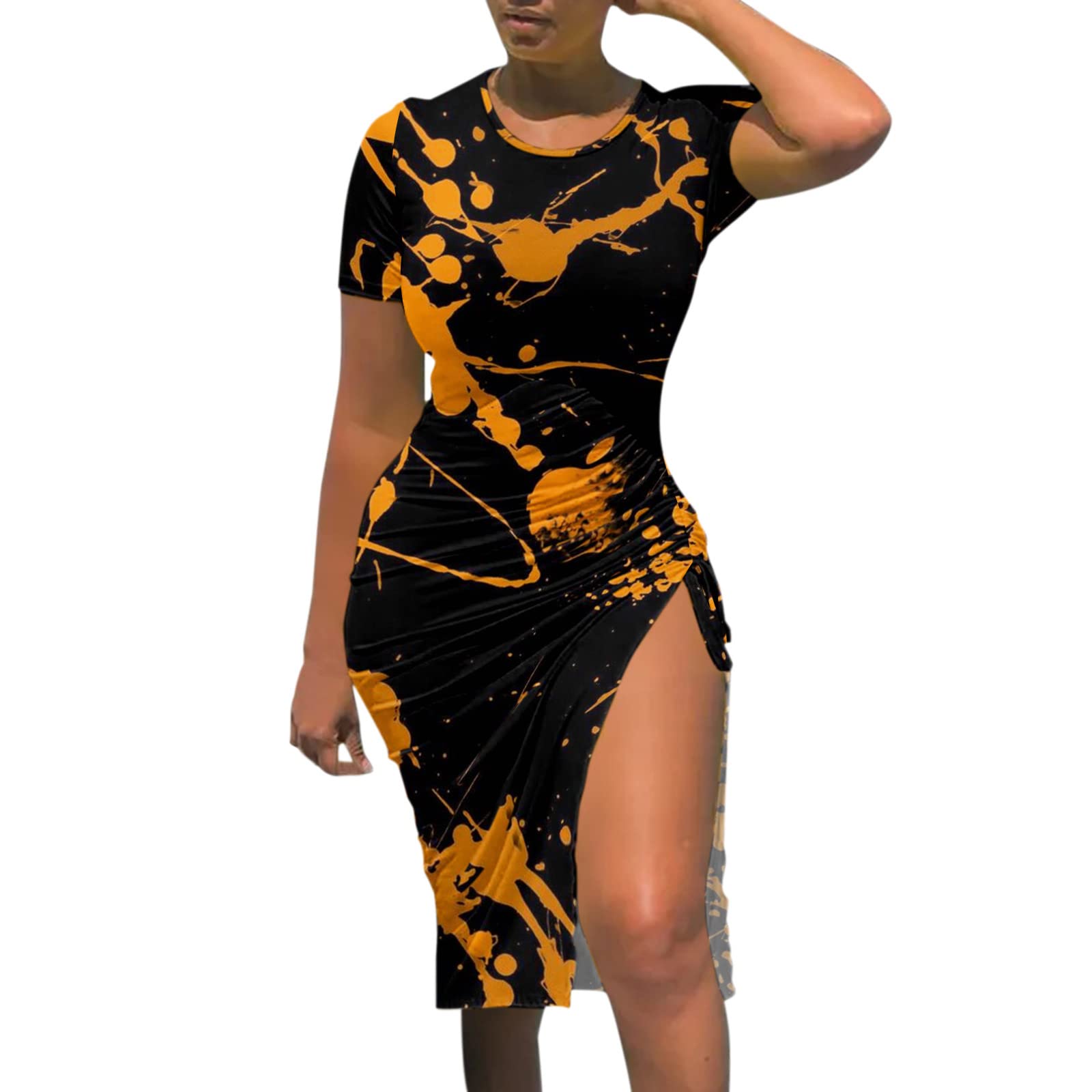 Women's Short Sleeve Ruched Bodycon Mini Dress with Side Drawstring - Sexy Clubwear & Summer Party Dress 2022 - Perfect for Night Out, Beach Vacation & Date Night