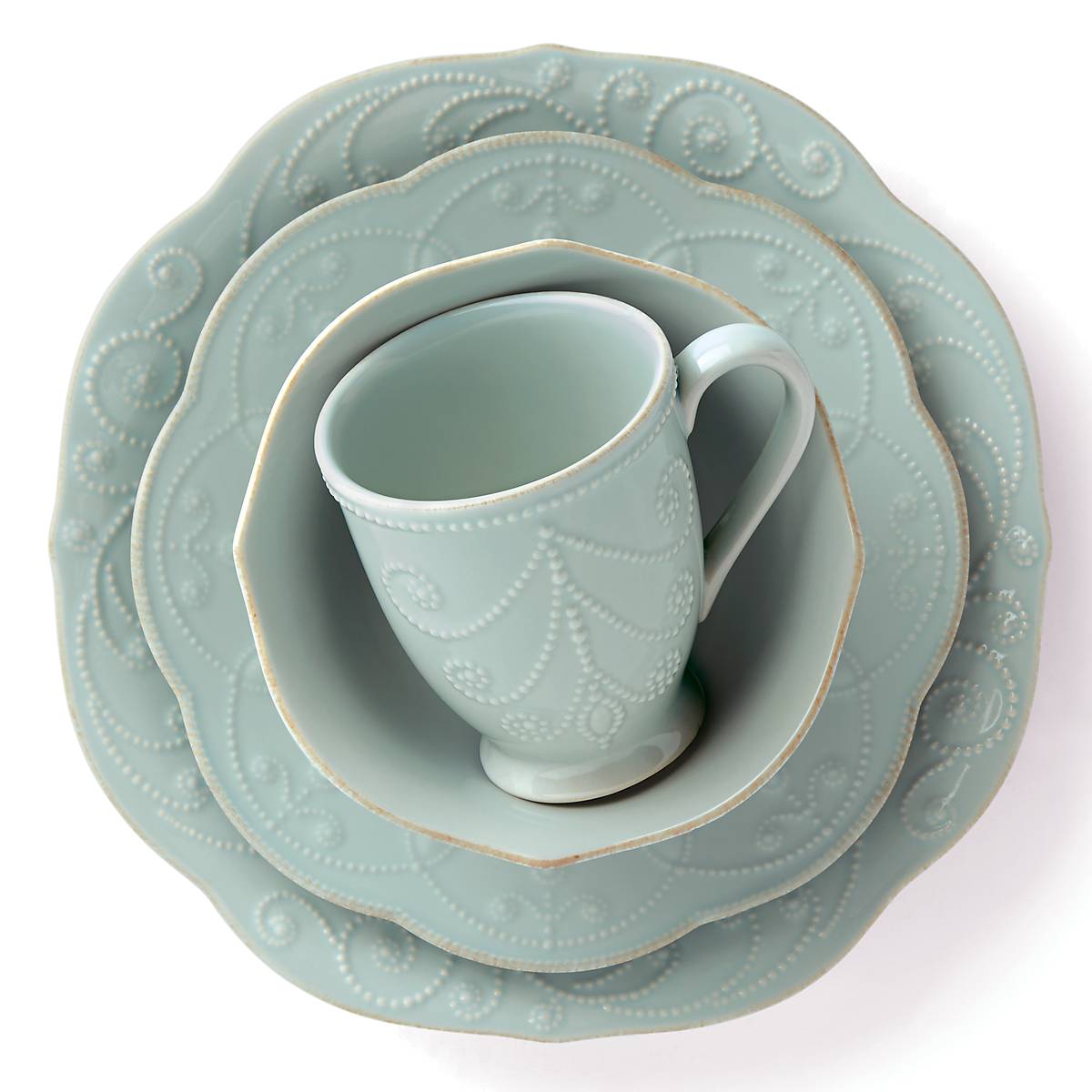 French Perle Blue 4-Piece Dinner Plate Set - Elegant Bone China Plates for Formal Dining, Entertaining & Special Occasions