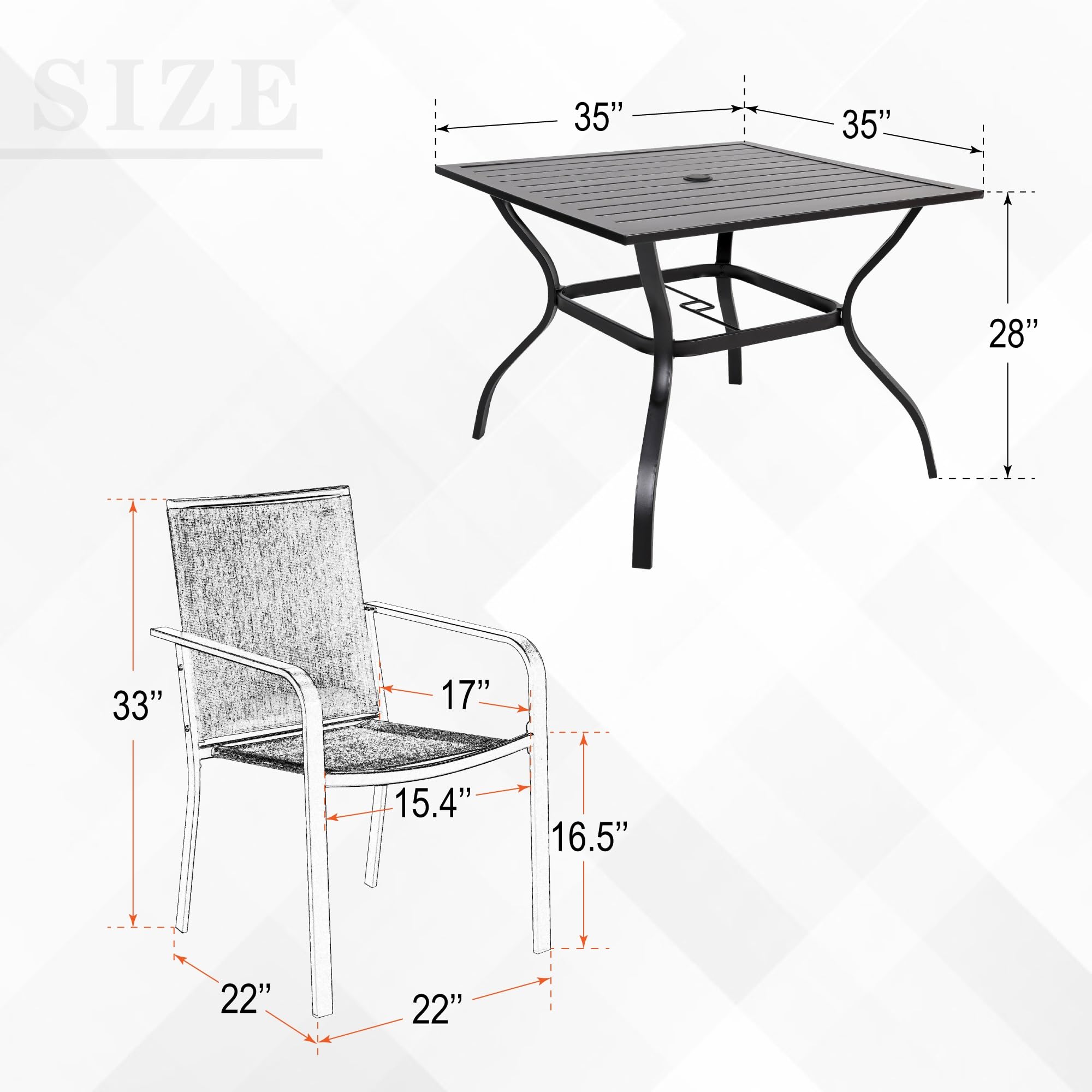 Anumutig 5-Piece Outdoor Dining Set - 35'' Square Table with 4 Stackable Patio Chairs, All-Weather Wicker Furniture in Beige Gray - Perfect for Backyard, Patio, Garden & Poolside Dining
