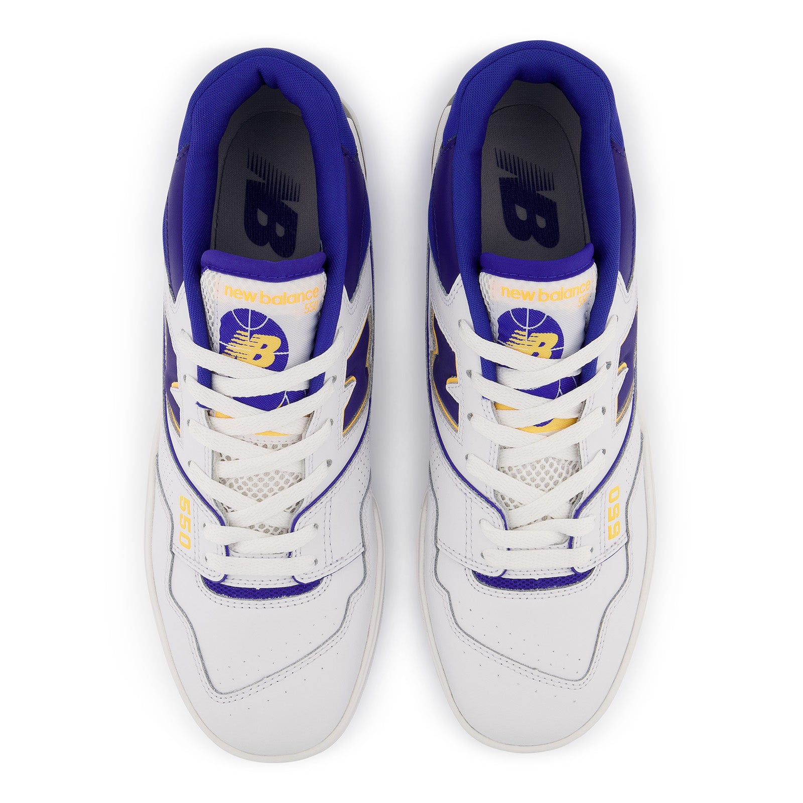 New Balance Men's 550 Basketball Shoes - White/Purple/Gold Colorway - Retro Style for Streetwear & Casual Outfits