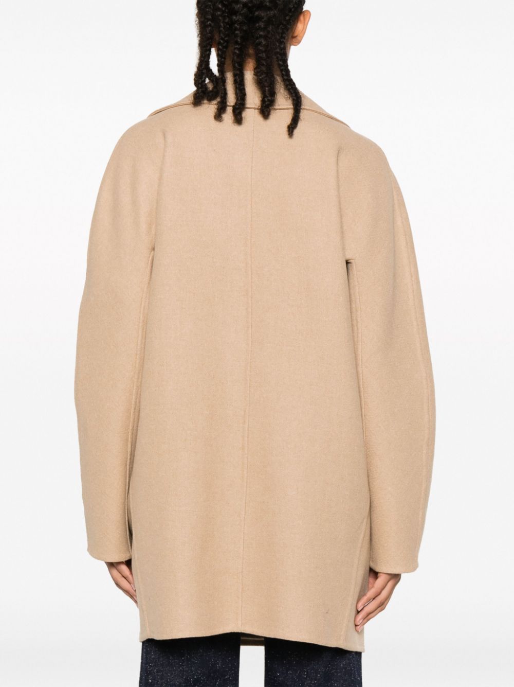 Women's Beige Closed Front Long Coat - Elegant Winter Outerwear for Office, Dating & Special Occasions