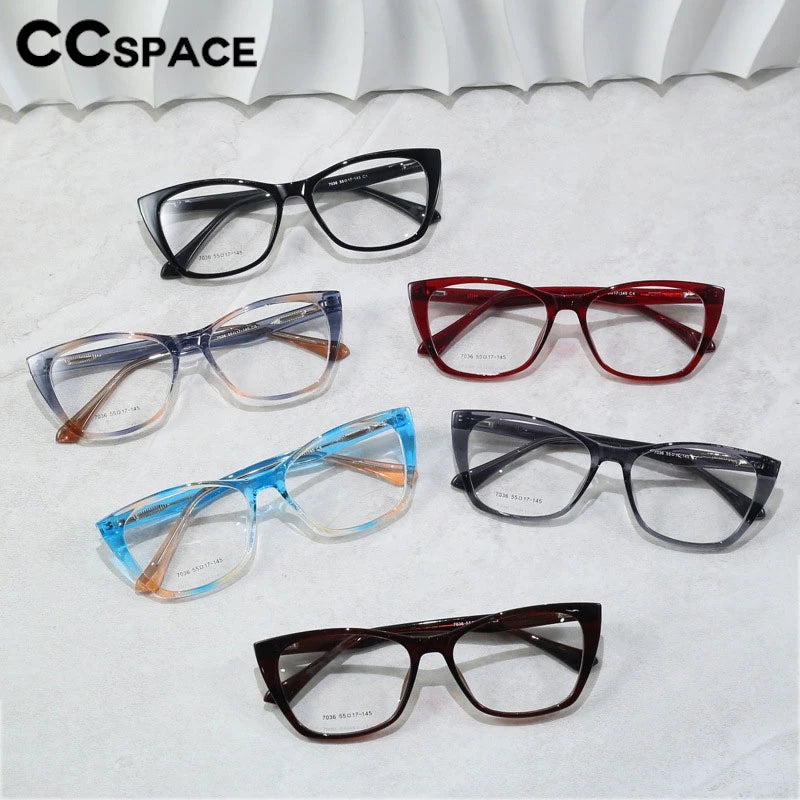CCspace Women's Full Rim Square Cat Eye Titanium Eyeglasses Frame - Lightweight & Durable TR90 Material - Style 7036 for Work, Reading & Fashion Accessories
