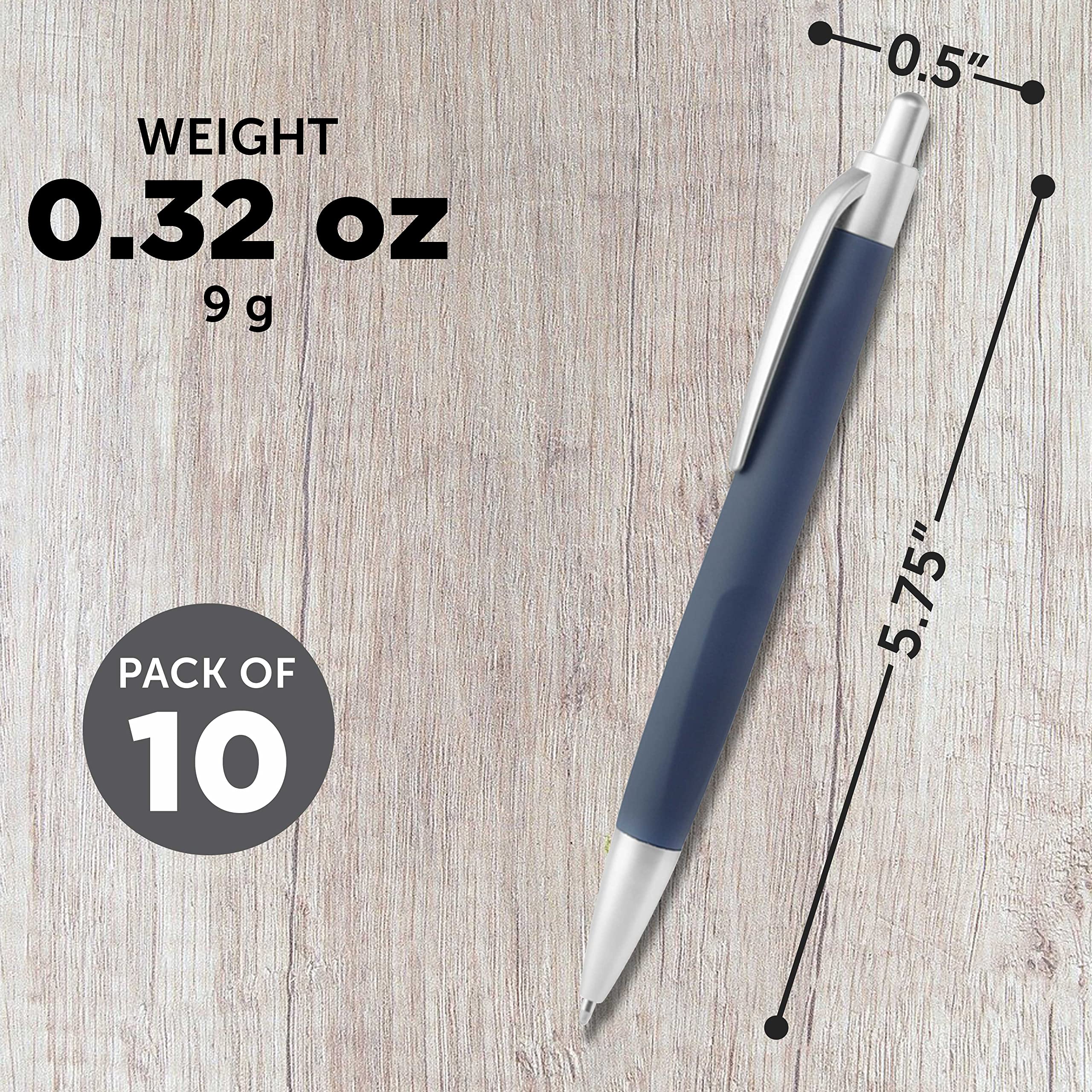 10 Pack Atlas Click Action Pens - Plastic Barrel, Black Ink, Navy Blue - Smooth Writing for Office, School & Home Use
