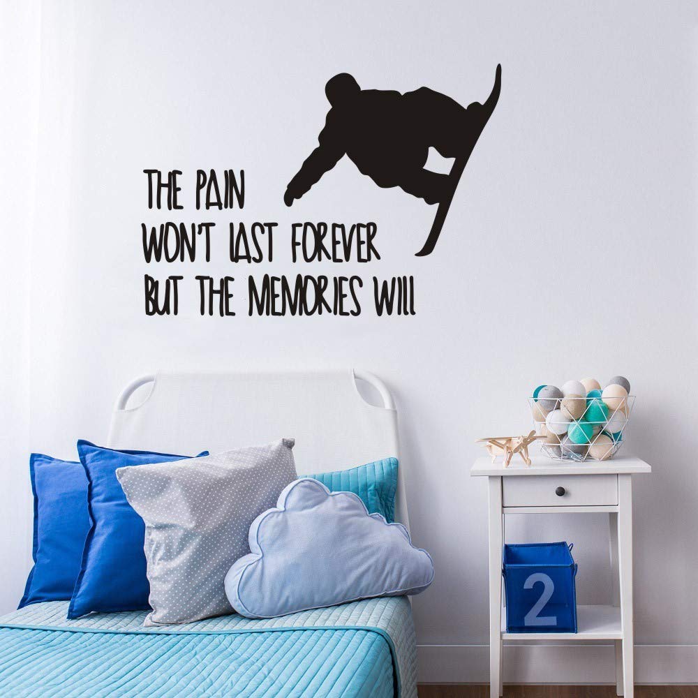 Snowboard Wall Sticker - Sports Decor for Boys - 57x80cm Black - Perfect for Bedroom & Game Room