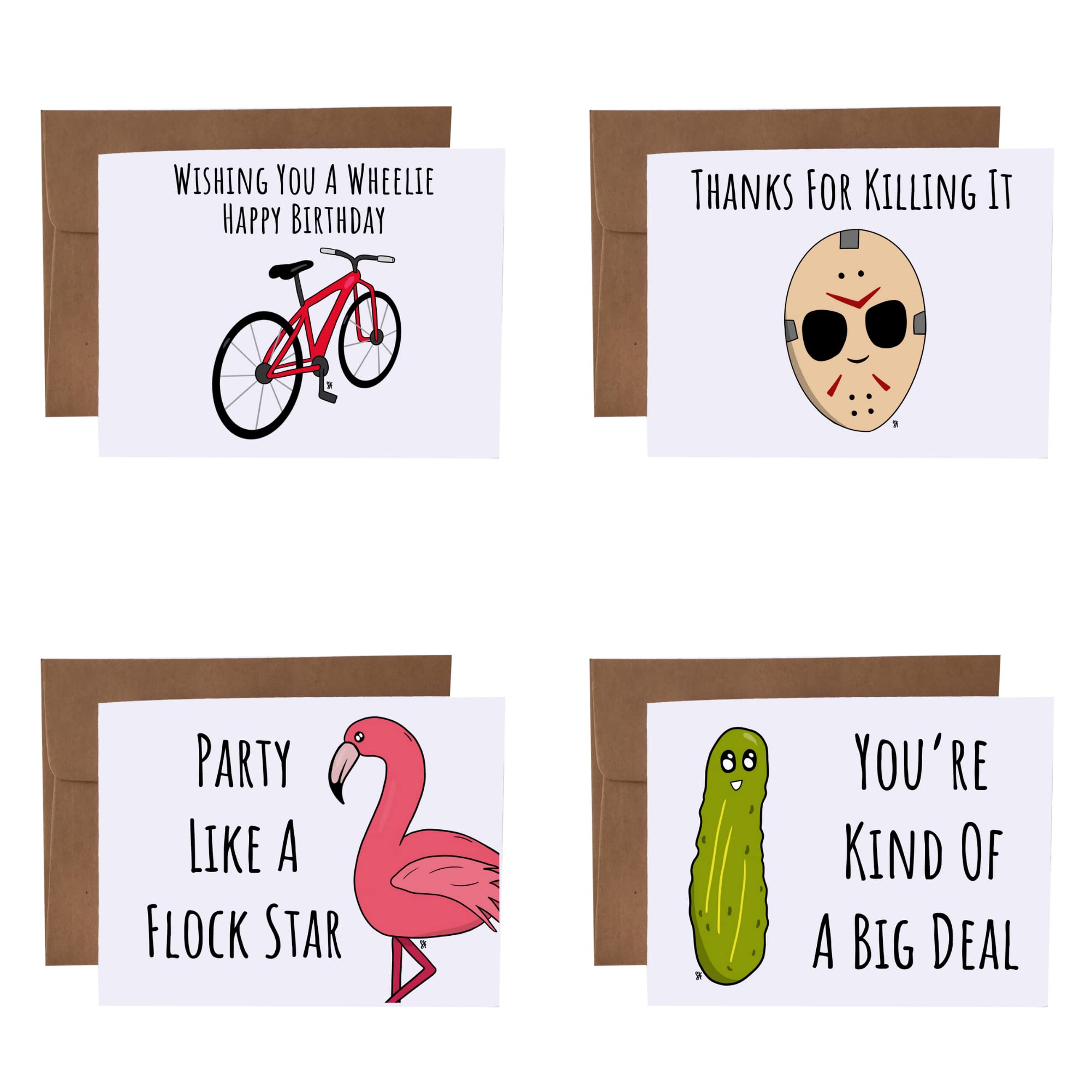 Bulk Pack of 4 Greeting Cards - Blank Inside with Kraft Envelopes | Choose Any Design | Perfect for Birthdays, Weddings & Thank You Notes
