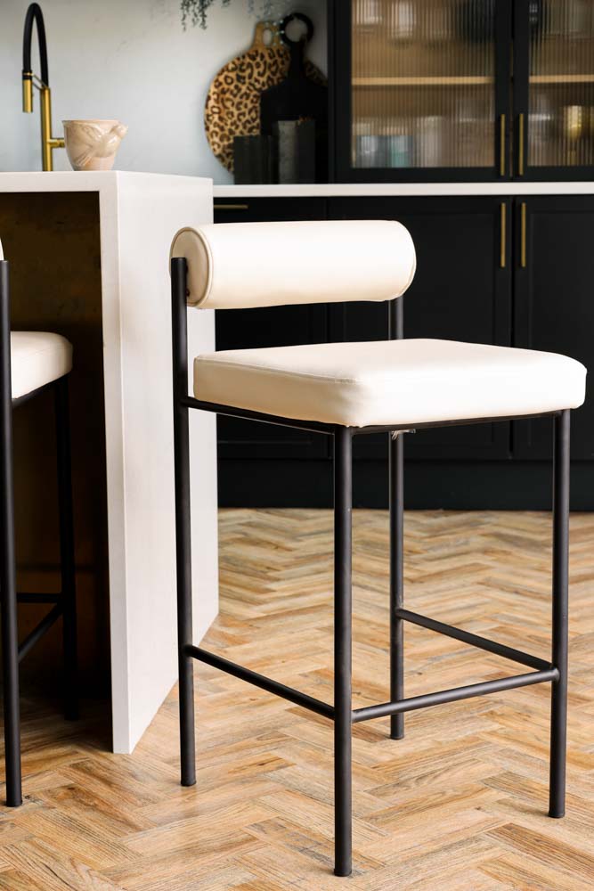 Black & Cream PU Leather Swivel Bar Stool with Backrest - Modern Kitchen Island, Breakfast Nook & Home Bar Seating
