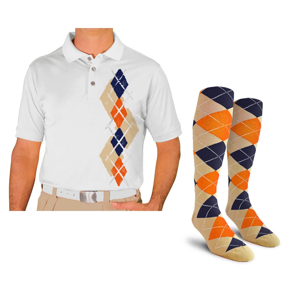 Men's Dry Fit Short Sleeve Graphic Golf Polo Shirt with Socks - Argyle Paradise Design - Moisture Wicking & Breathable Performance Tee for Golf, Tennis & Casual Wear (AA-ZZ)