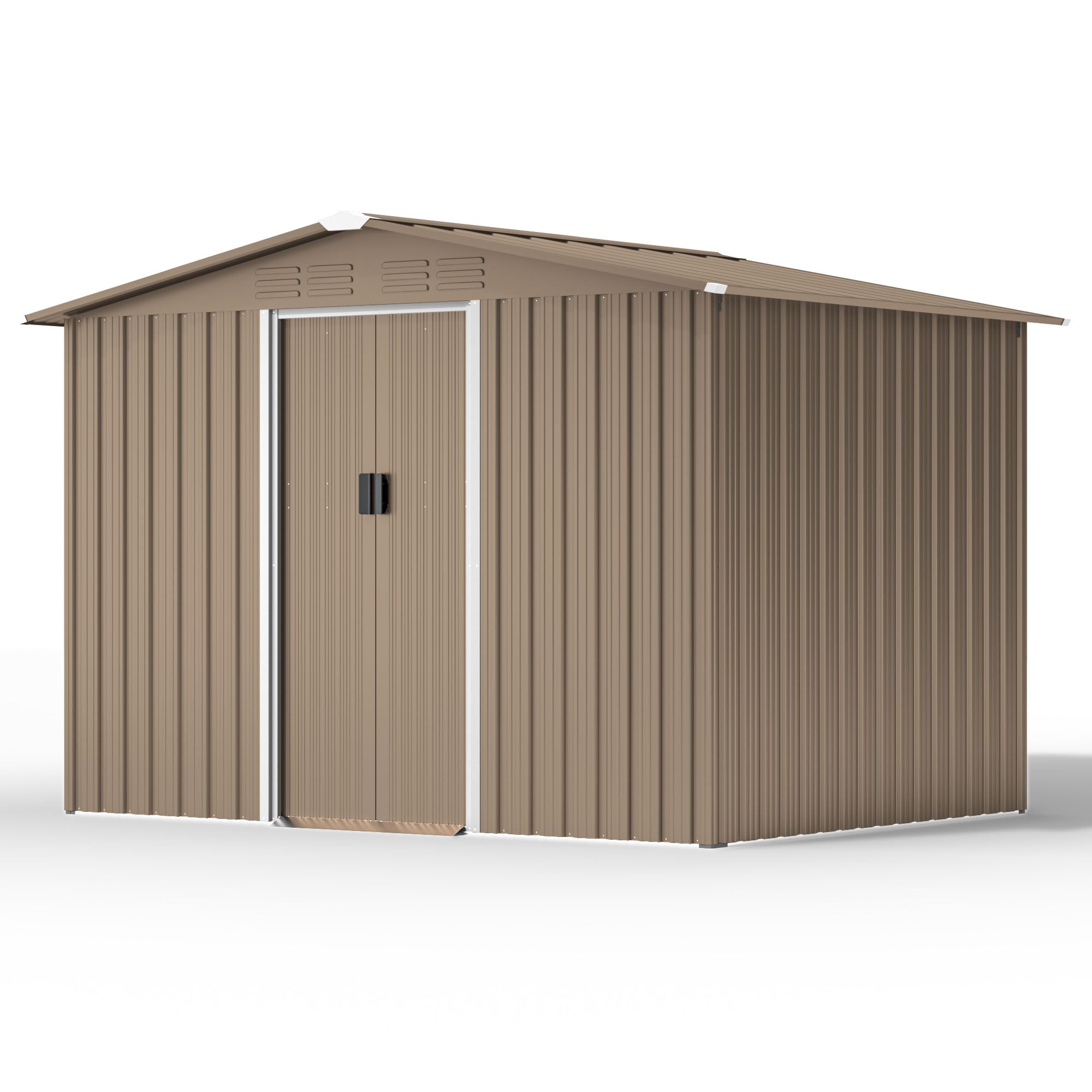 Kullavik 8FT x 6FT Waterproof Metal Outdoor Storage Shed with Lockable Sliding Door & Air Vents - Heavy Duty Garden Shed for Patio, Lawn, Backyard, Tools & Equipment Storage | Perfect for Home, Garage & Yard Organization