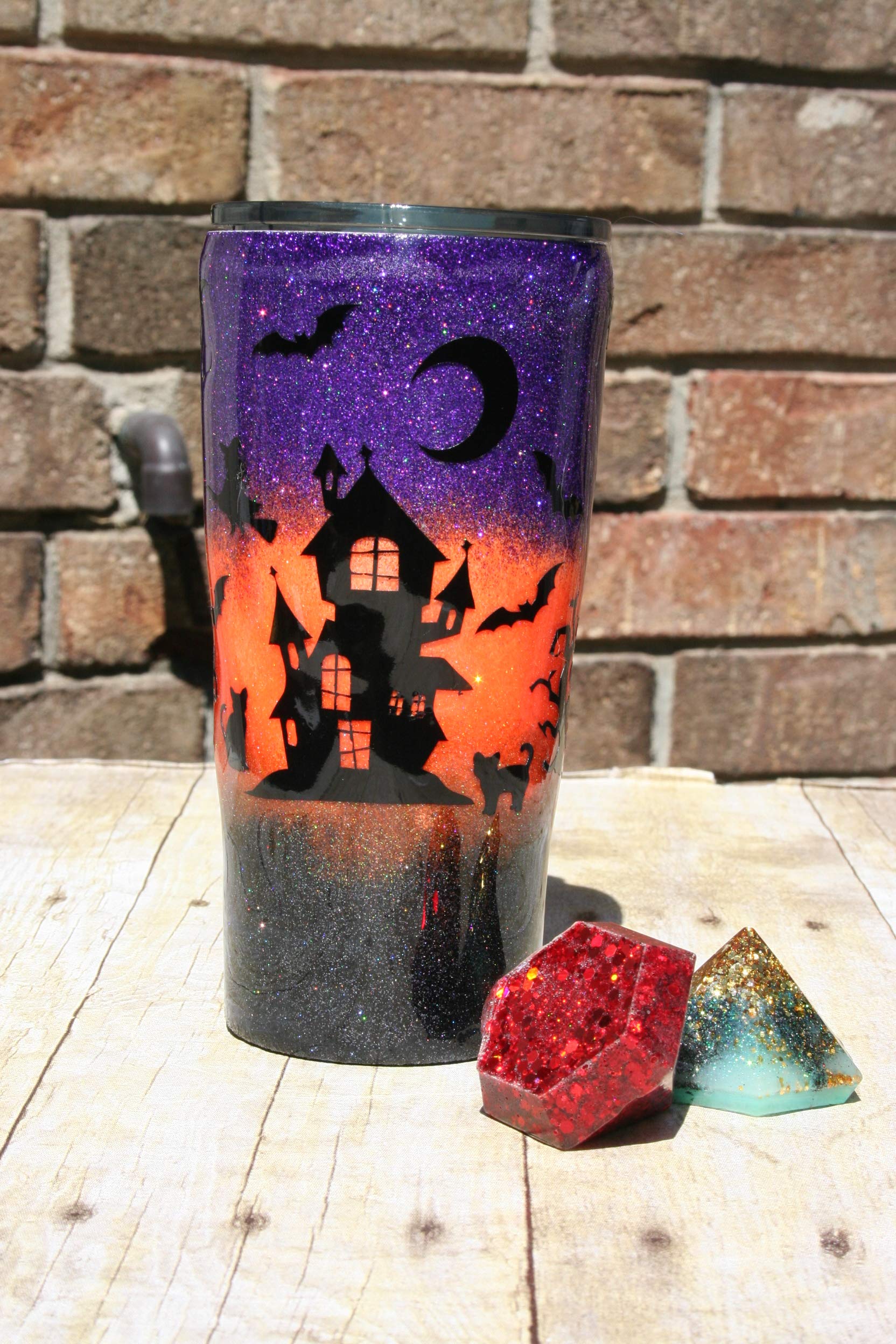 Arkansas Made Halloween Themed Glittered Double Walled Stainless Steel Tumbler - 22oz Insulated Cup for Pumpkin Spice Lattes, Fall Parties & Trick-or-Treating