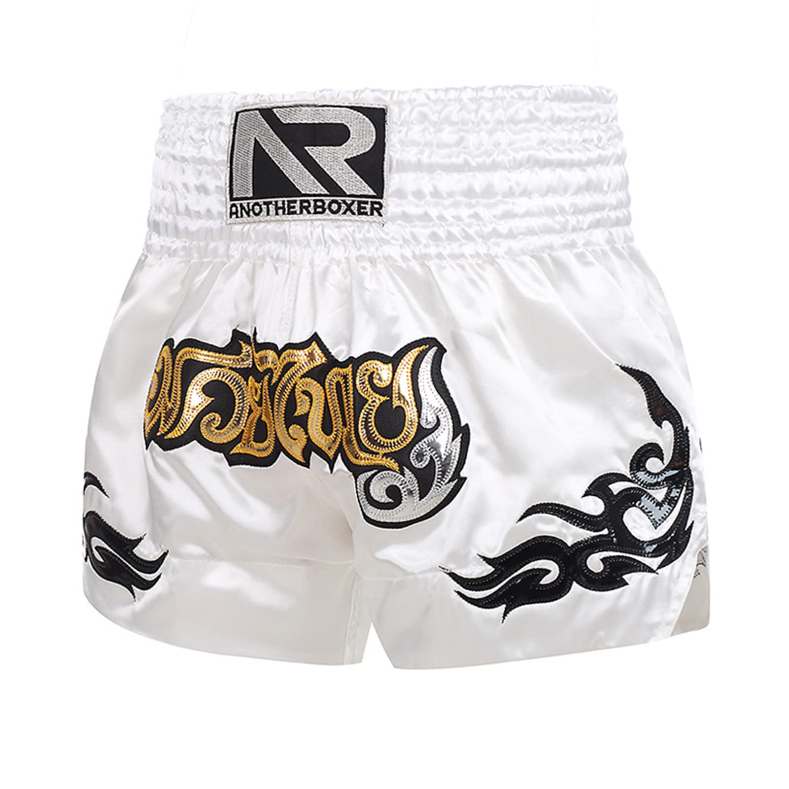 D-GROEE Men's Boxing Shorts - Anti-Friction, High Elasticity & Breathable Muay Thai Kickboxing Shorts with Cord Design | Ideal for MMA Training, Muay Thai & Fitness Workouts (White, Medium)